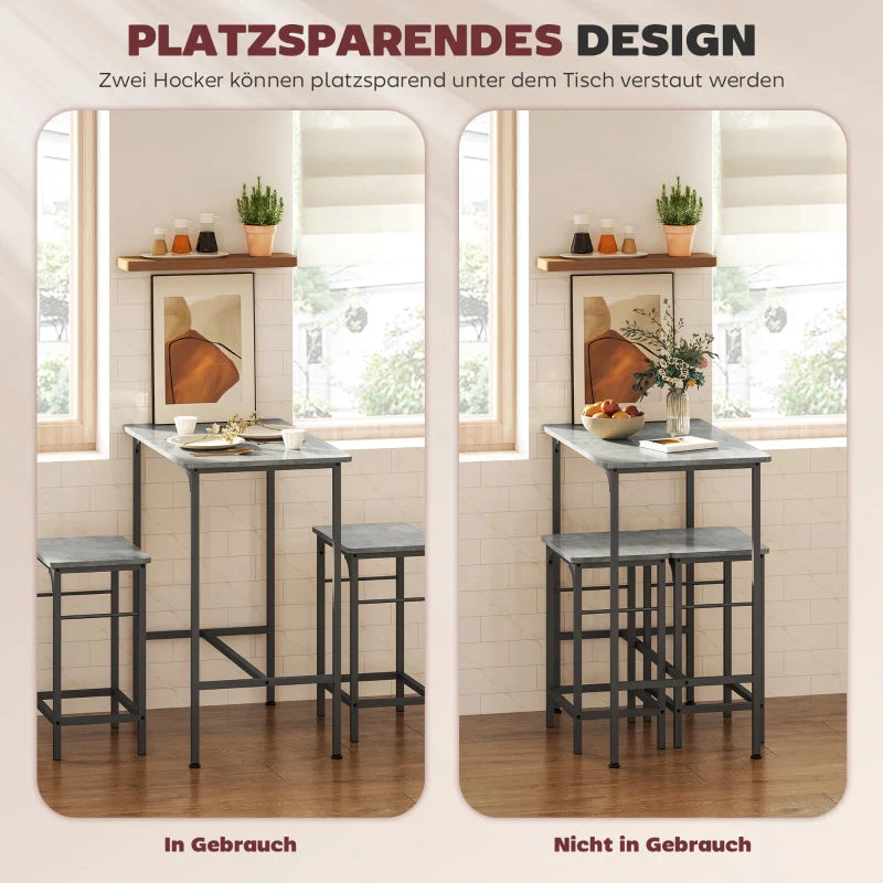 Bar Table Set with Bar Stools, 2 Chairs, Grey - Image 5