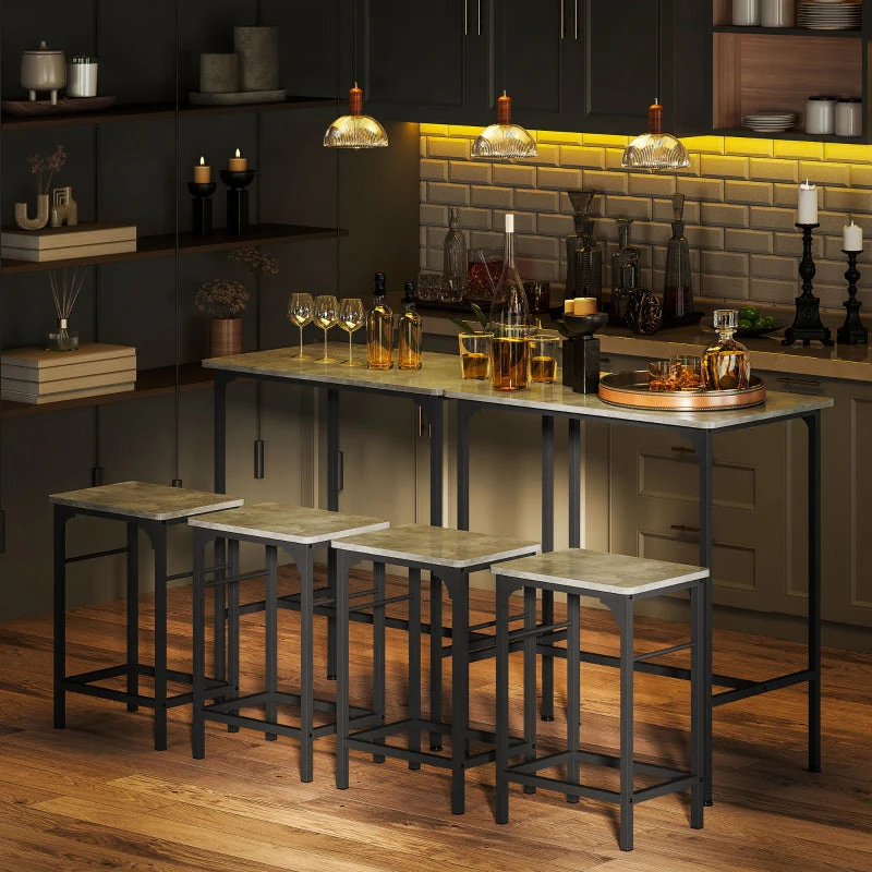 Bar Table Set with Bar Stools, 2 Chairs, Grey - Image 6