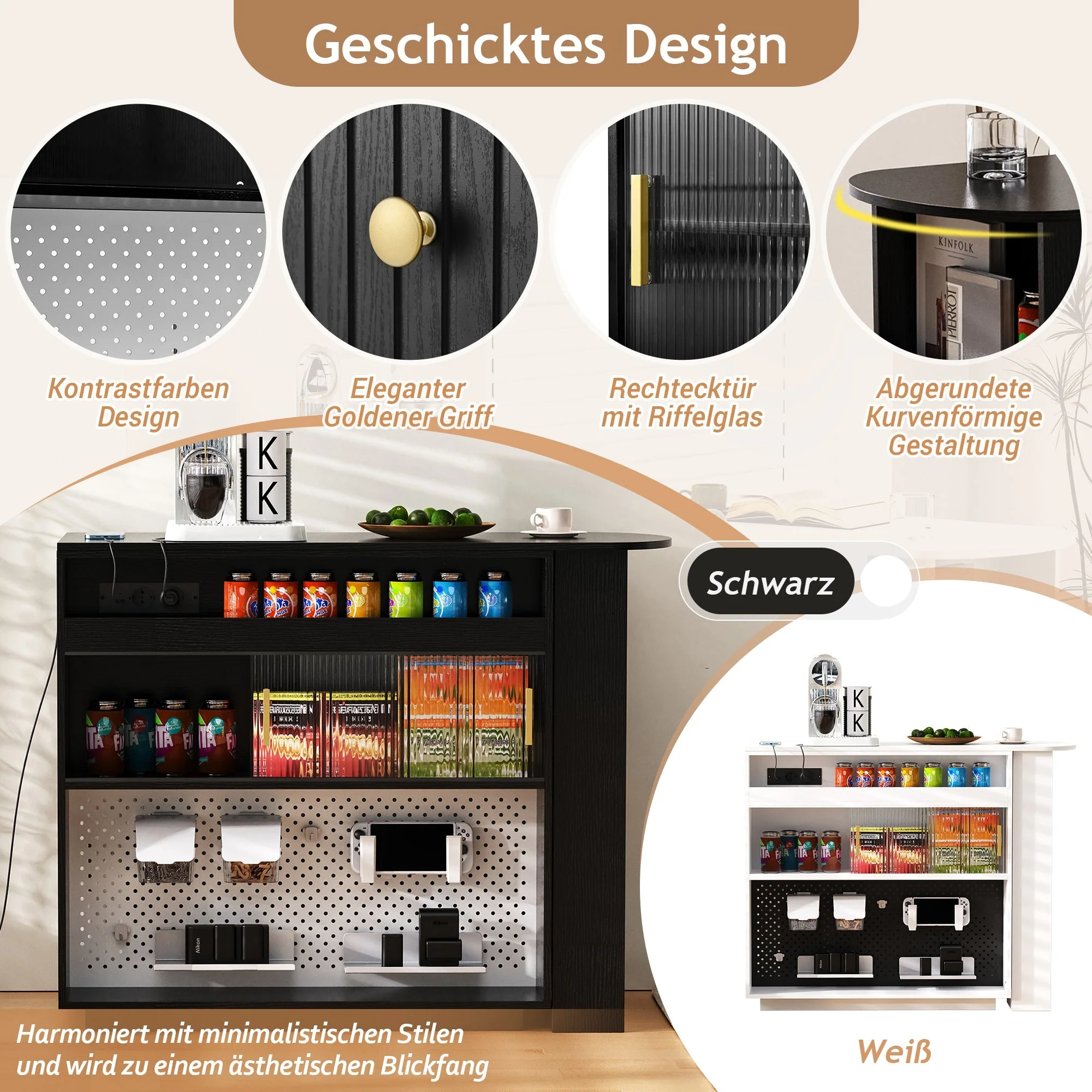 Bar Table Sideboard Extendable 360° Rotating with LED Lighting Sockets Black - Image 9