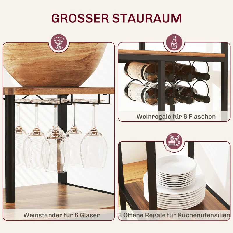 Bar Table with Stool Set, 3-Piece Folding Kitchen Table with Wine Rack, Steel Frame, Brown - Image 5