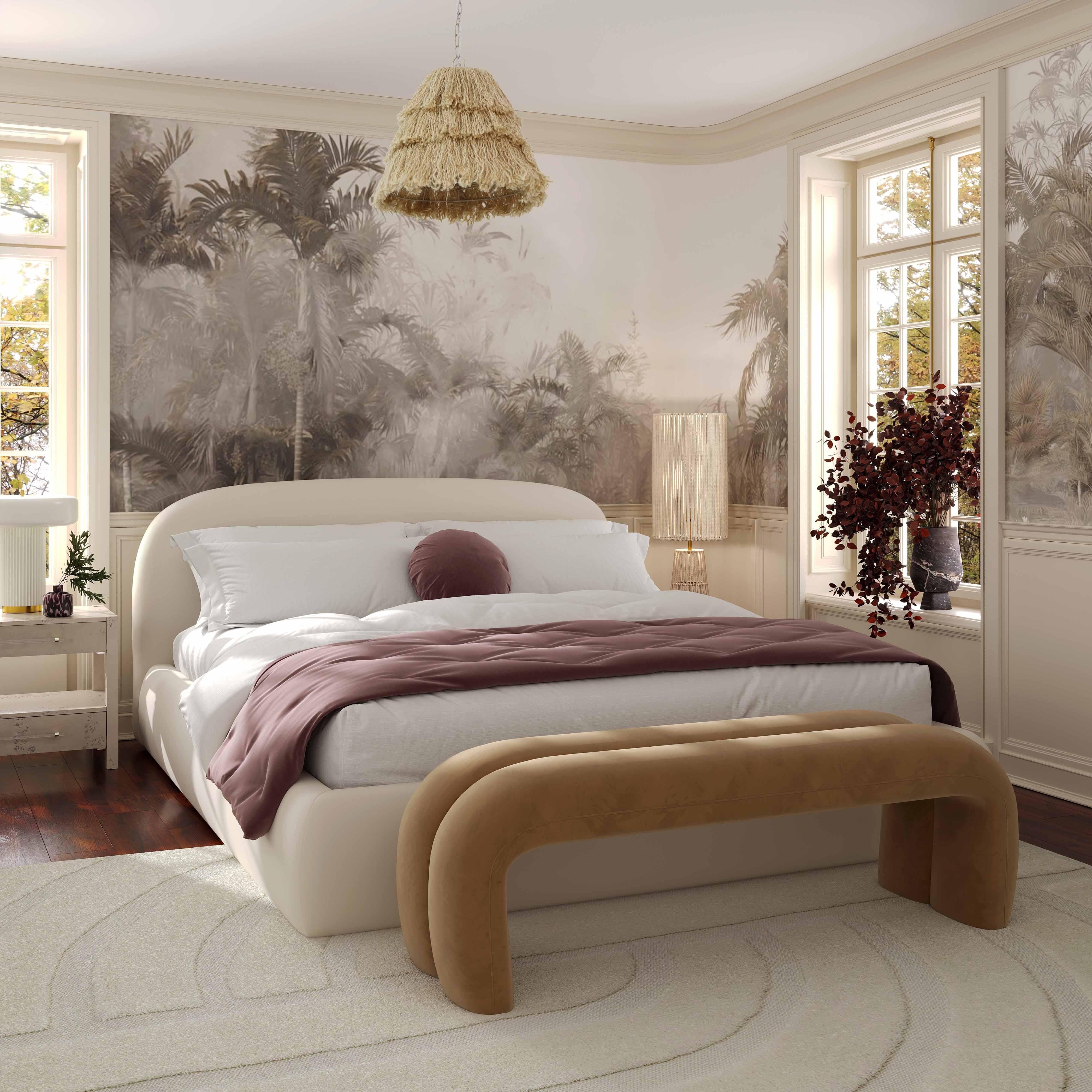 Bara King Bed, Textured, Cream Velvet