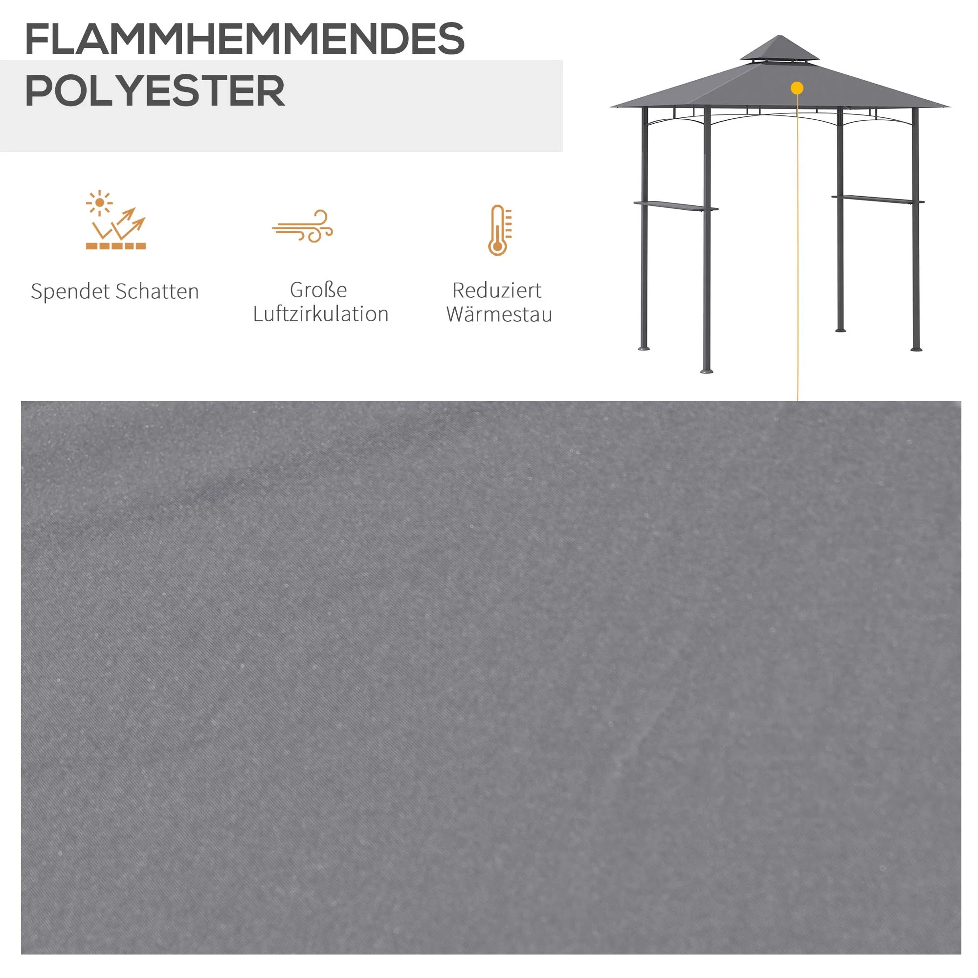 Barbecue Pavilion, Garden Tent Flame-Retardant Double Roof, Grey - Image 6