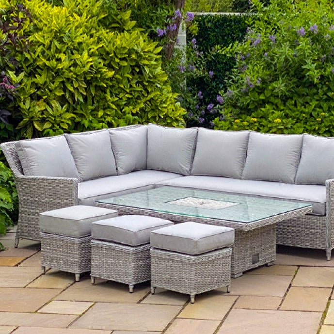 Barcelona - Corner Sofa Set with Rectangular Rising Table & Ice Bucket No Armchair (Grey)