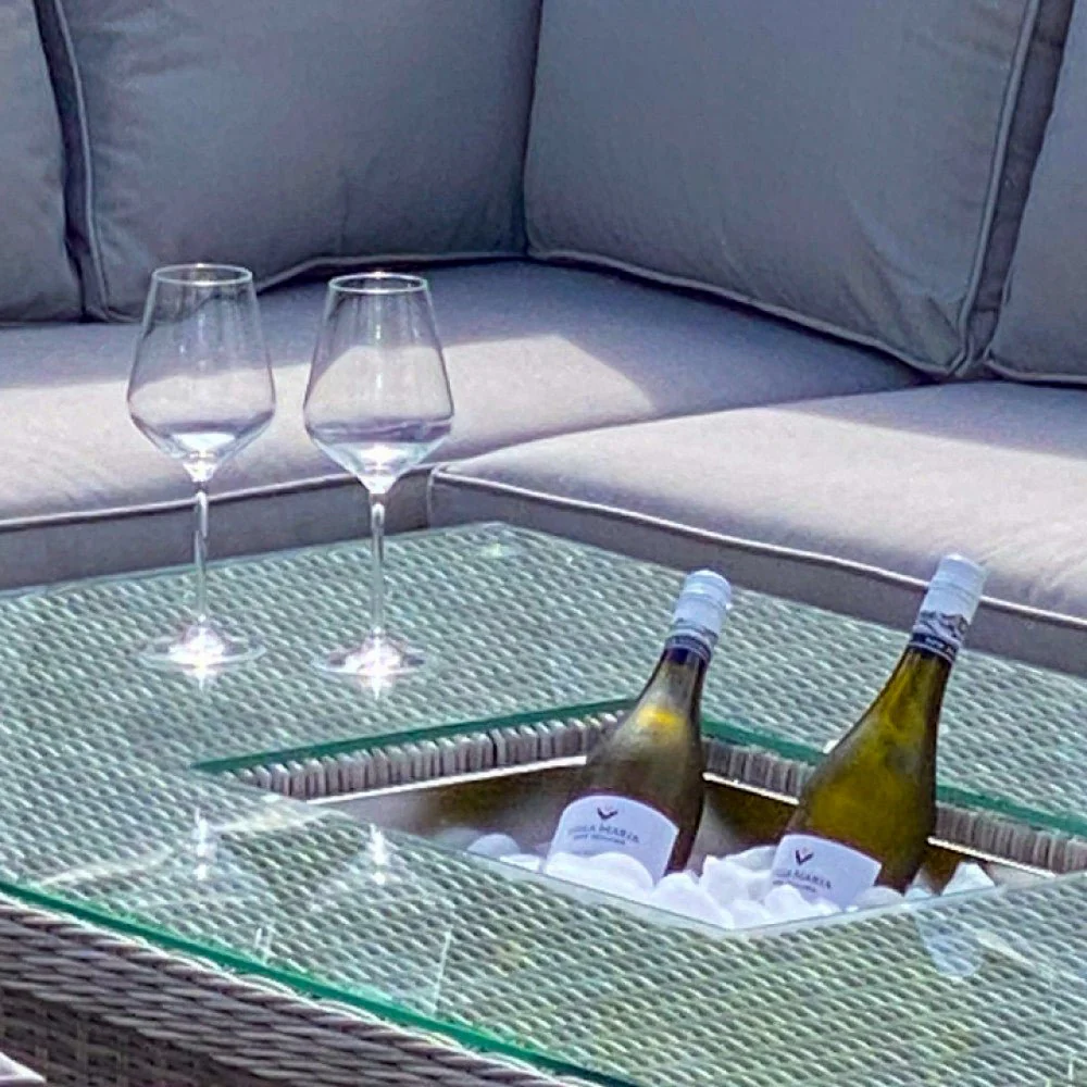 Barcelona - Corner Sofa Set with Rectangular Rising Table & Ice Bucket No Armchair (Grey) - Image 2