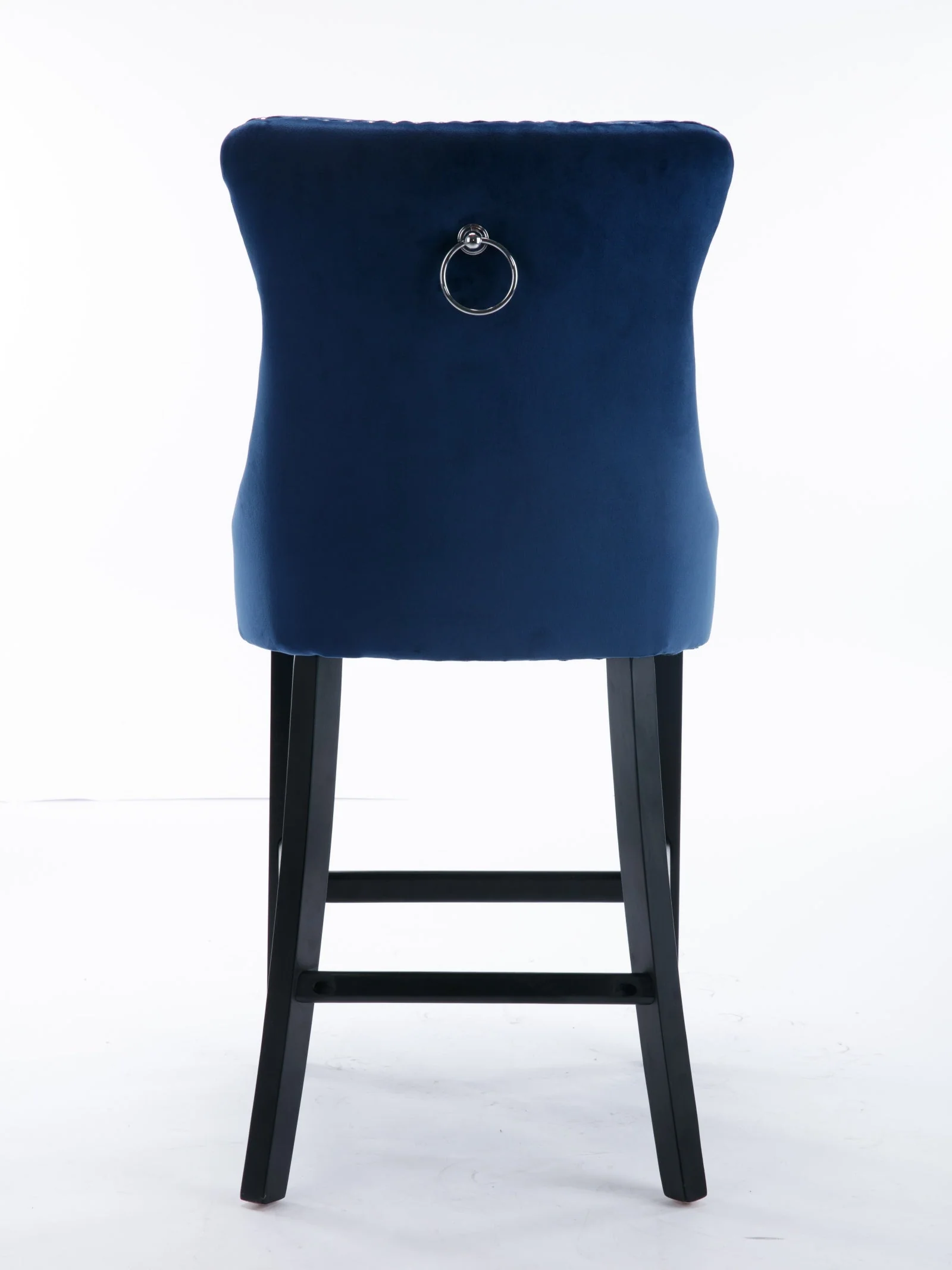 Barstools Set of 2 Velvet Upholstered Button Tufted Wooden Legs - Blue - Image 6