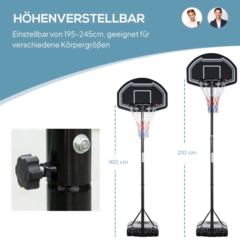 Basketball Hoop for Teenagers, 160-210 cm Height-Adjustable Stand with Wheels, Outdoor - Image 4