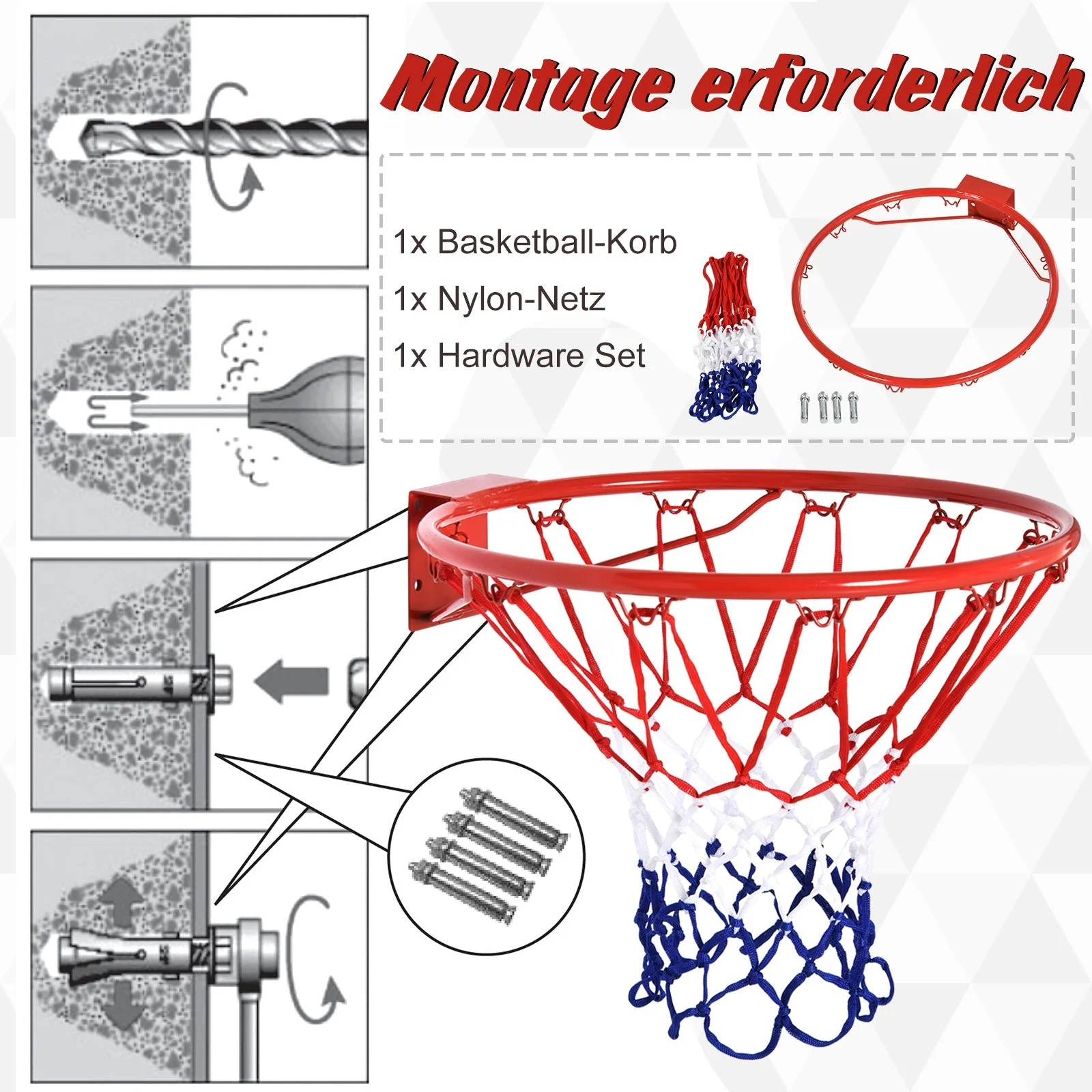 Basketball hoop net 46 cm, steel tube & nylon, red blue white - Image 5