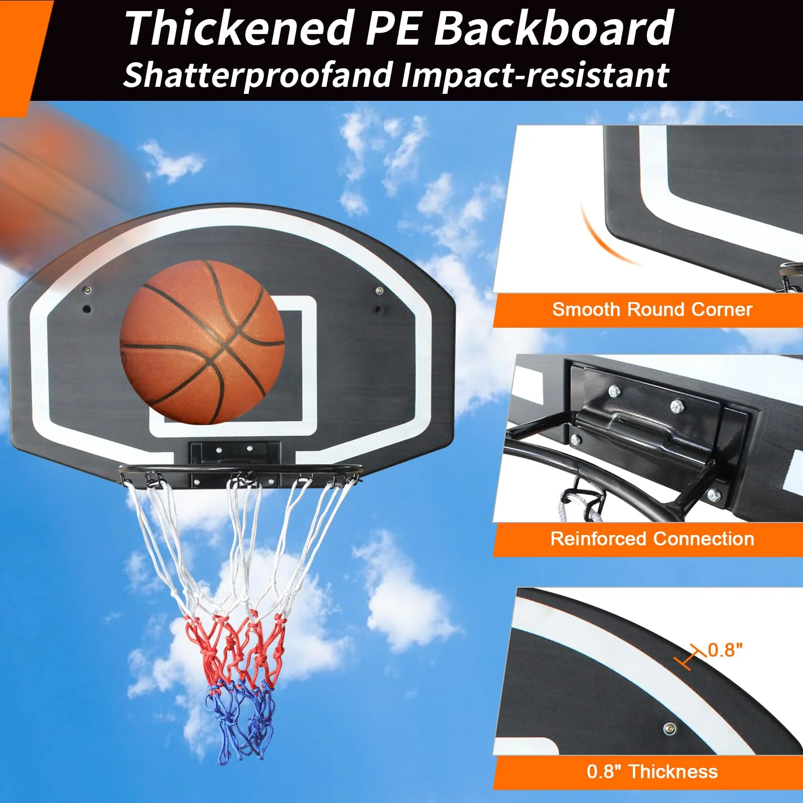 Basketball Hoop Wall/Door Mount Indoor/Outdoor Shatter-Proof Backboard - Black - Image 4