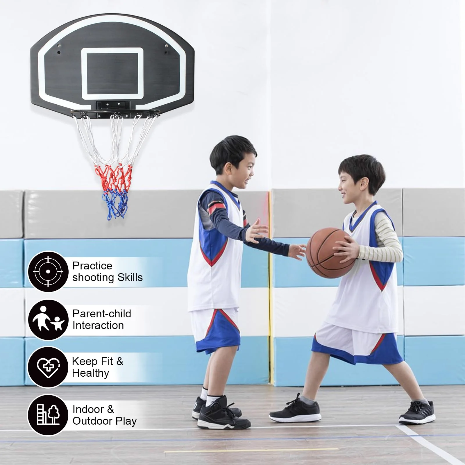 Basketball Hoop Wall/Door Mount Indoor/Outdoor Shatter-Proof Backboard - Black - Image 5