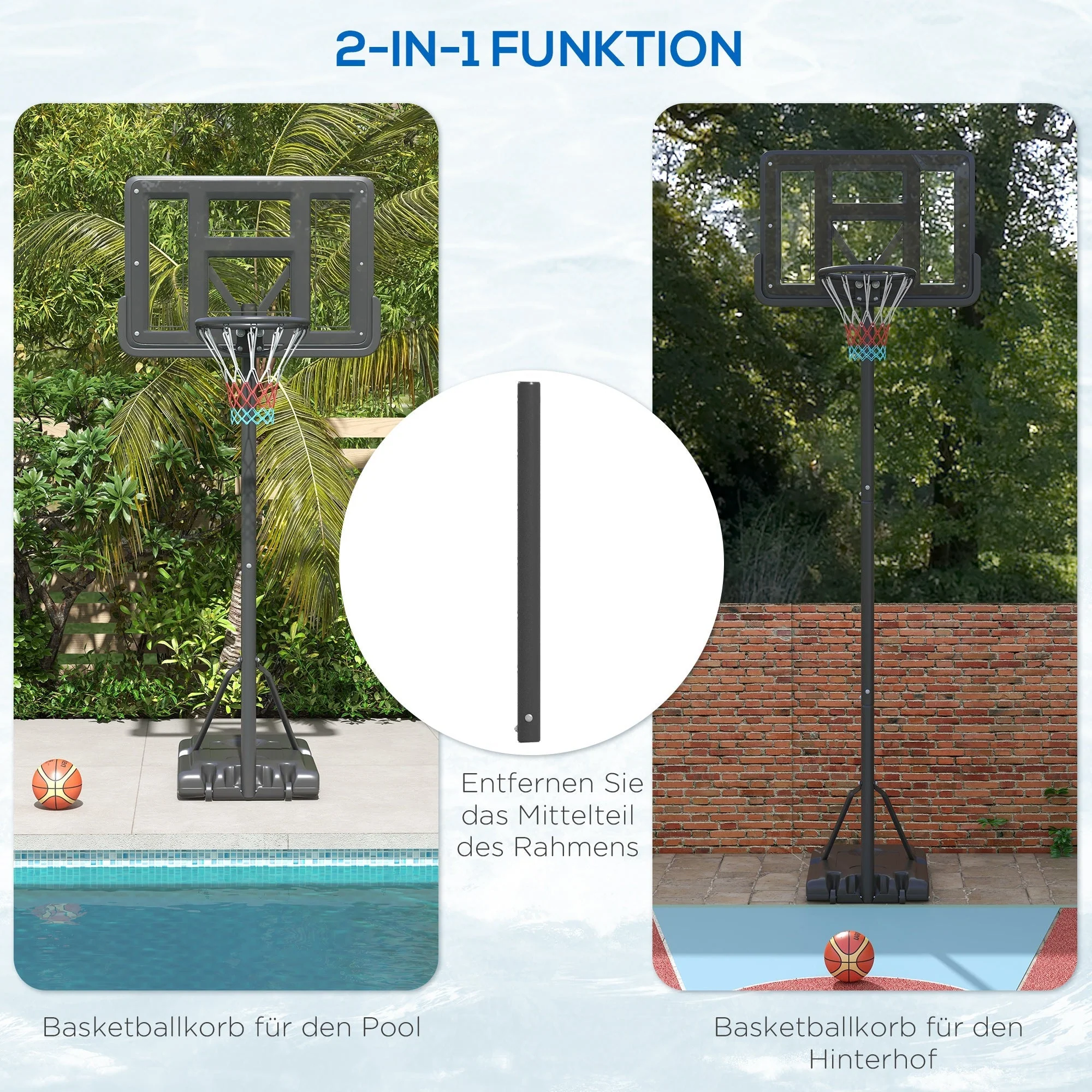Basketball Stand, Height-Adjustable with Wheels, Steel - Image 4