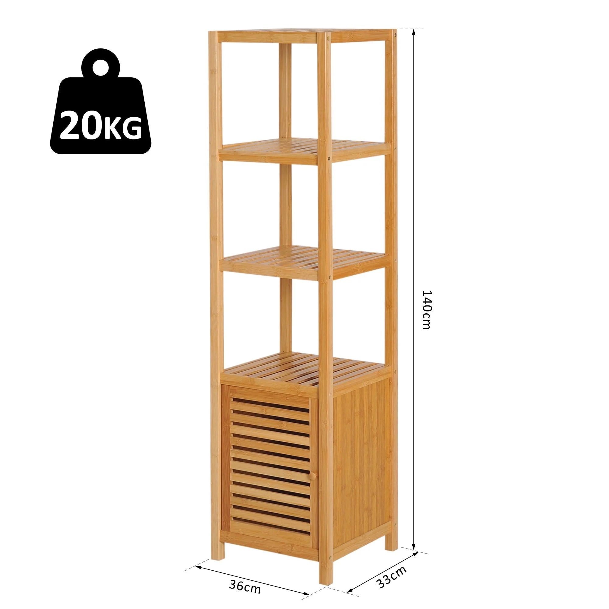 Bathroom Cabinet, 3 Open Compartments, Toilet Storage, Bamboo - Image 3