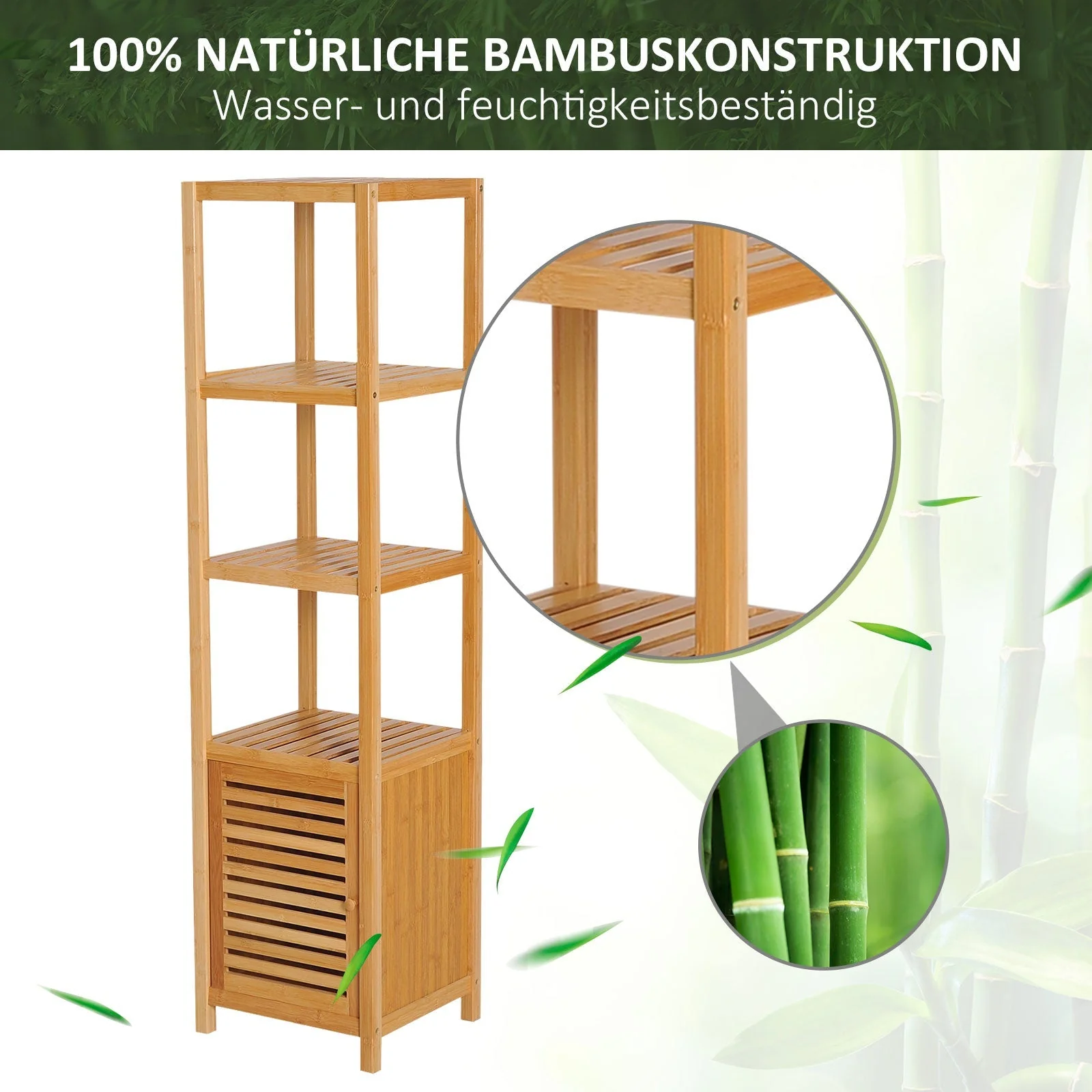 Bathroom Cabinet, 3 Open Compartments, Toilet Storage, Bamboo - Image 5