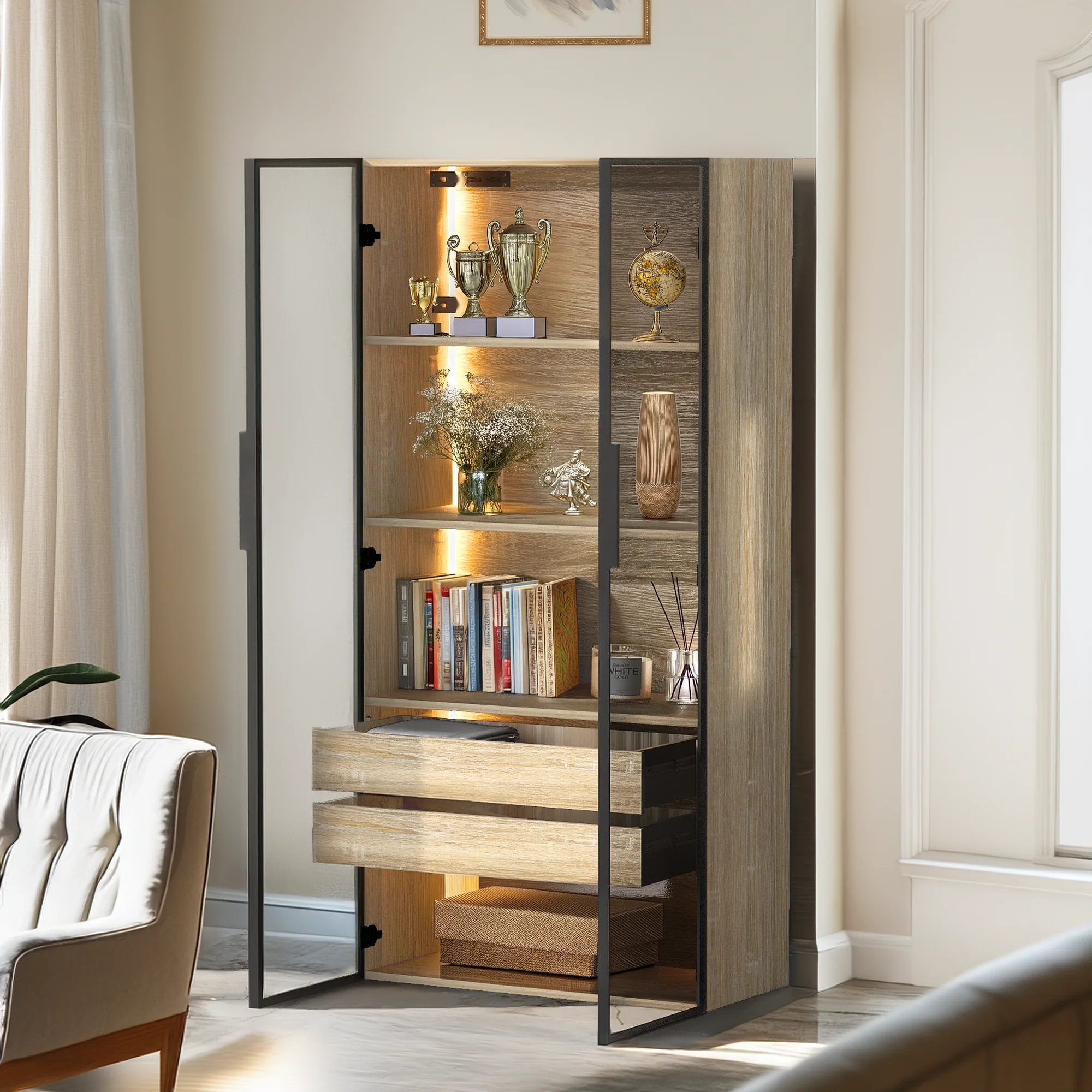 Bathroom Cabinet, 73cm, 2 Drawers & 2 Doors, Glass - Image 4