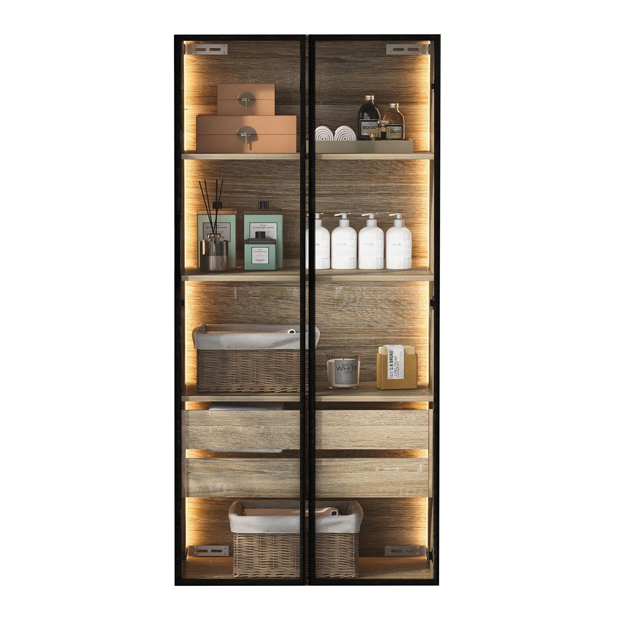 Bathroom Cabinet, 73cm, 2 Drawers & 2 Doors, Glass - Image 5