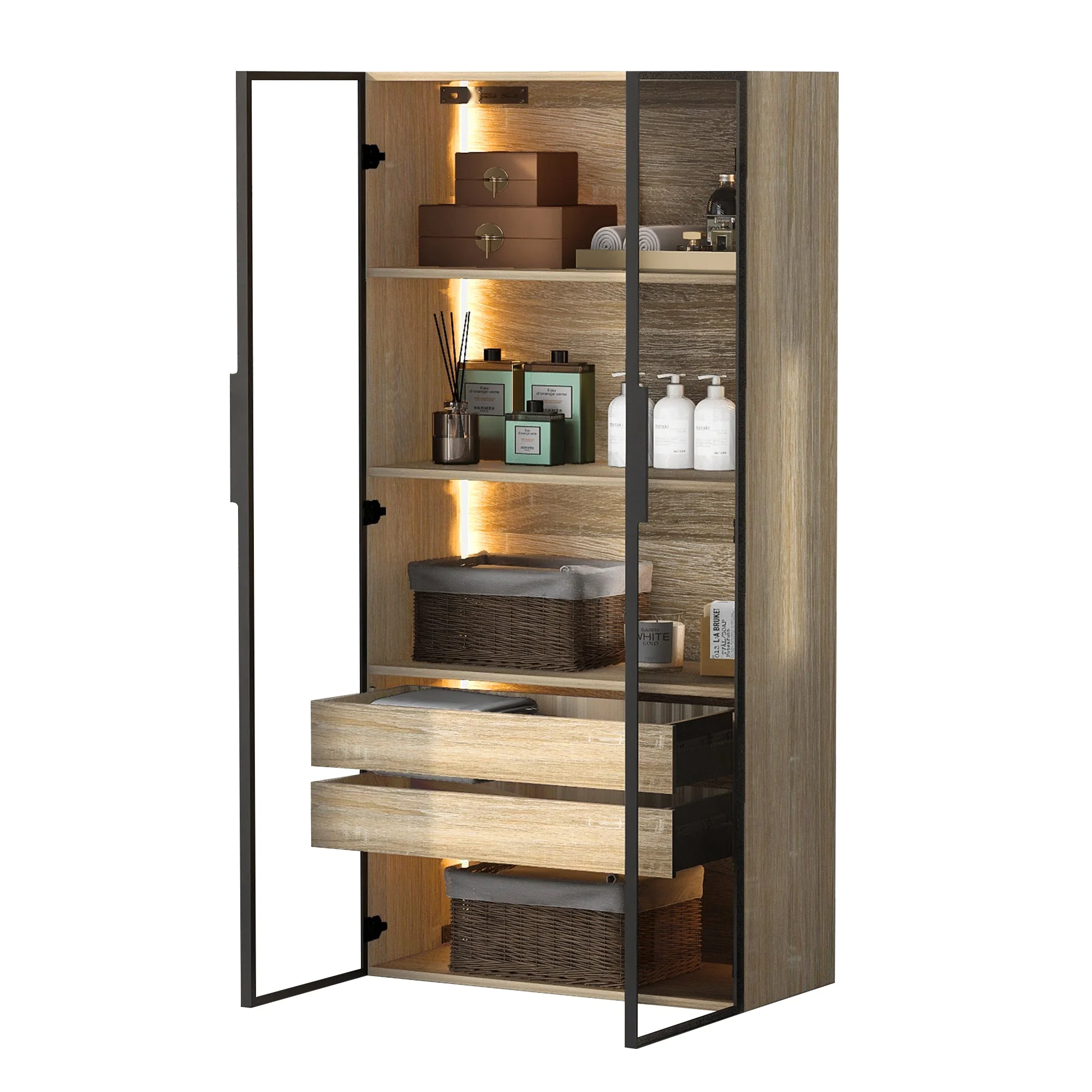 Bathroom Cabinet, 73cm, 2 Drawers & 2 Doors, Glass - Image 6