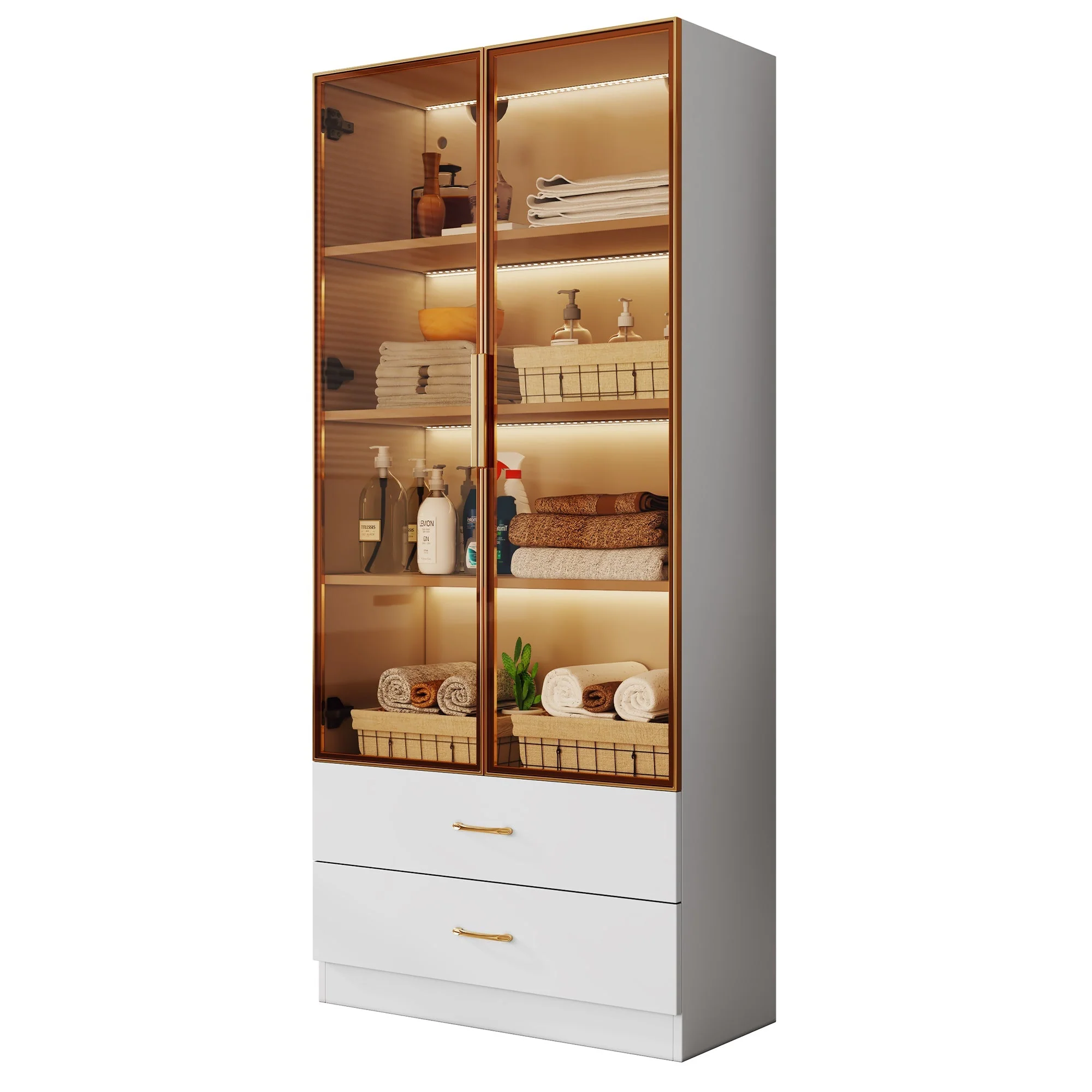 Bathroom Cabinet, 75cm, 2 Drawers & 2 Doors, Glass - Image 2