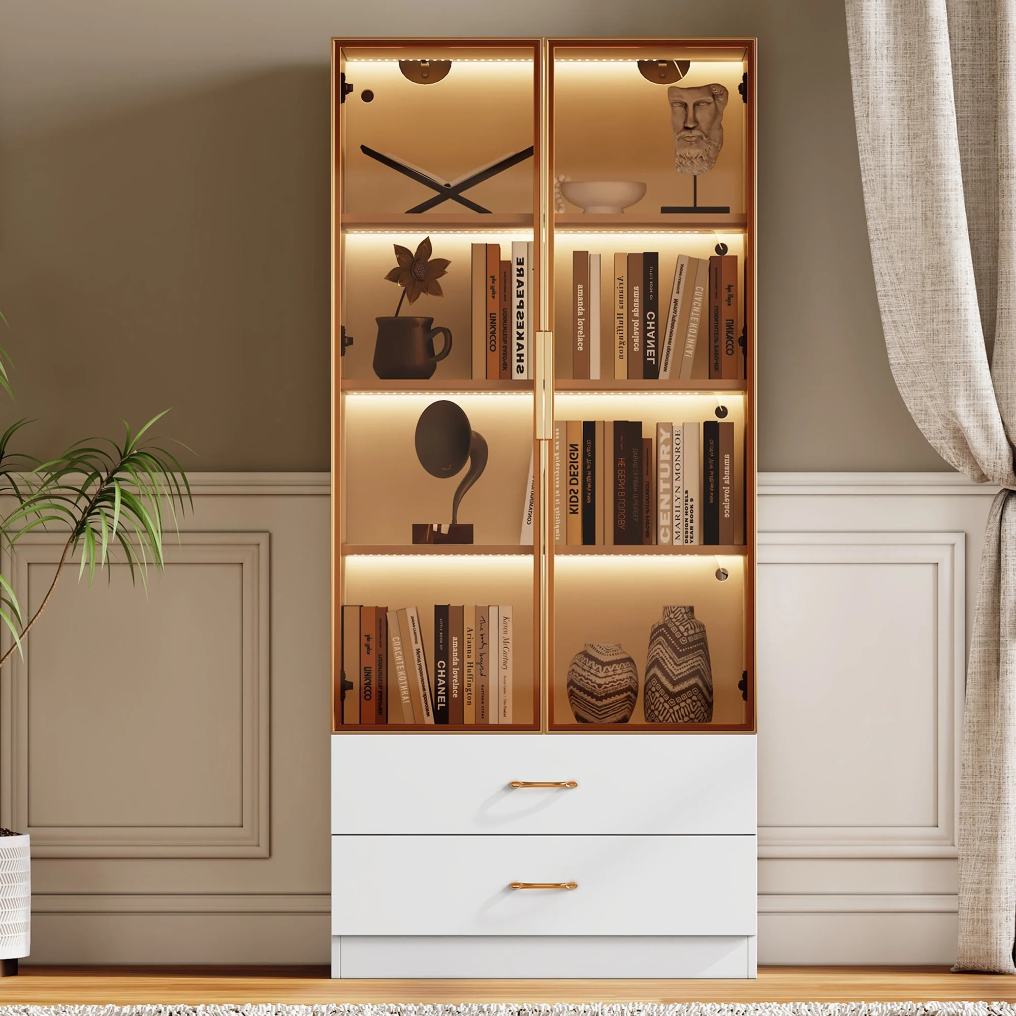 Bathroom Cabinet, 75cm, 2 Drawers & 2 Doors, Glass - Image 4