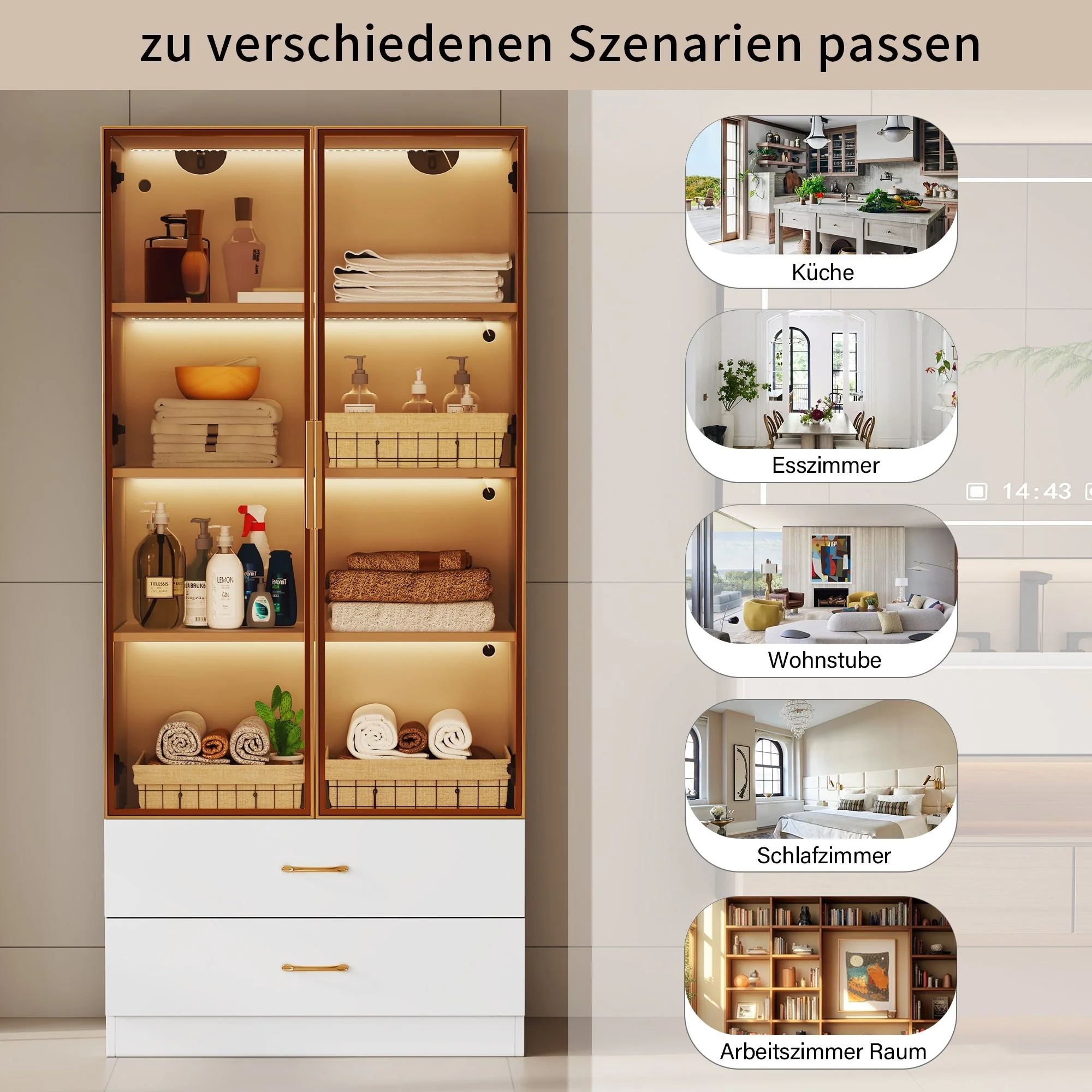 Bathroom Cabinet, 75cm, 2 Drawers & 2 Doors, Glass - Image 8