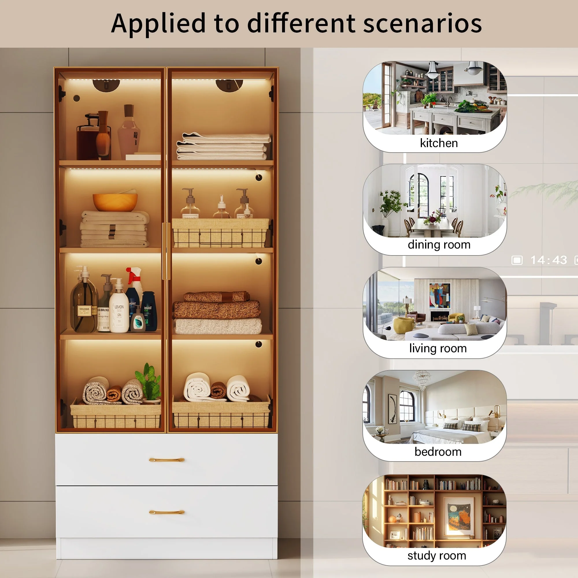 Bathroom Cabinet, 75cm, 2 Drawers & 2 Doors, Glass - Image 9