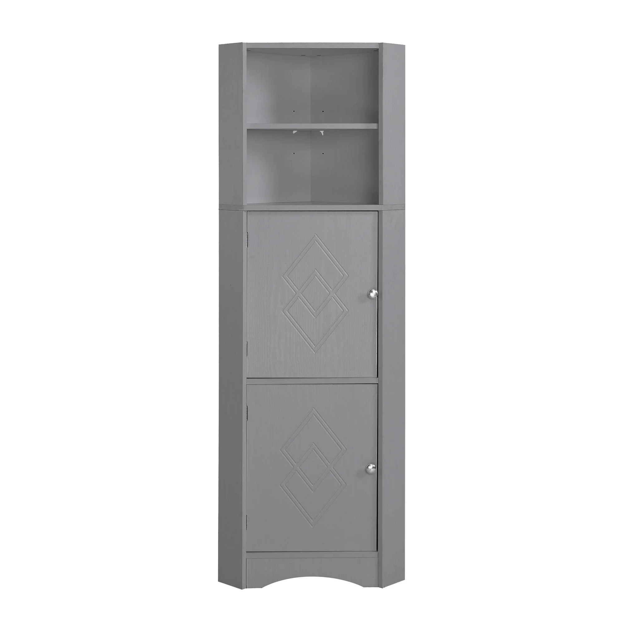 Bathroom Cabinet, Corner with Adjustable Shelf & Storage, Light Grey - Image 4