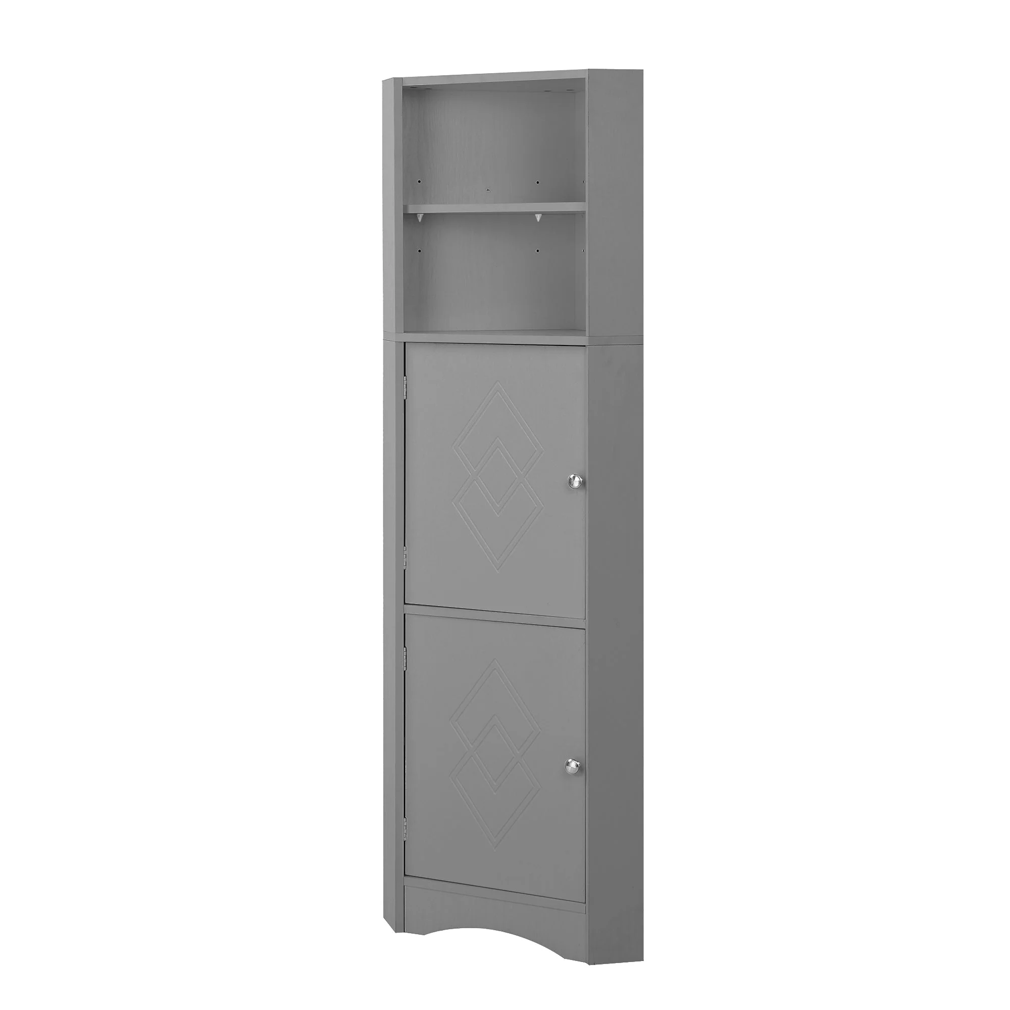 Bathroom Cabinet, Corner with Adjustable Shelf & Storage, Light Grey - Image 5
