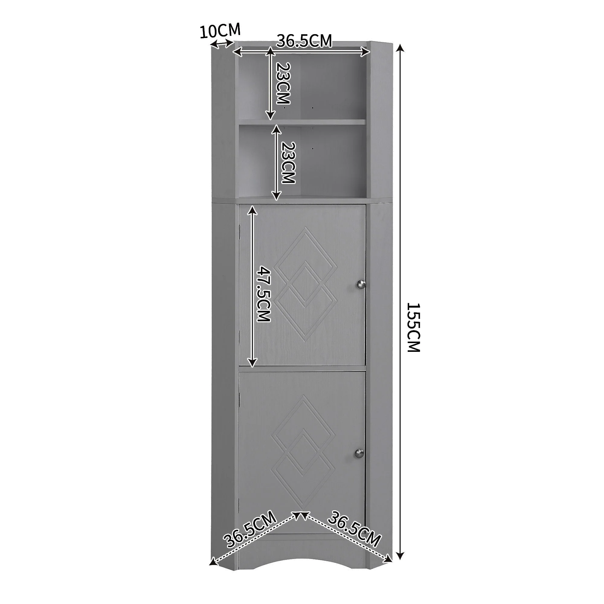 Bathroom Cabinet, Corner with Adjustable Shelf & Storage, Light Grey - Image 6