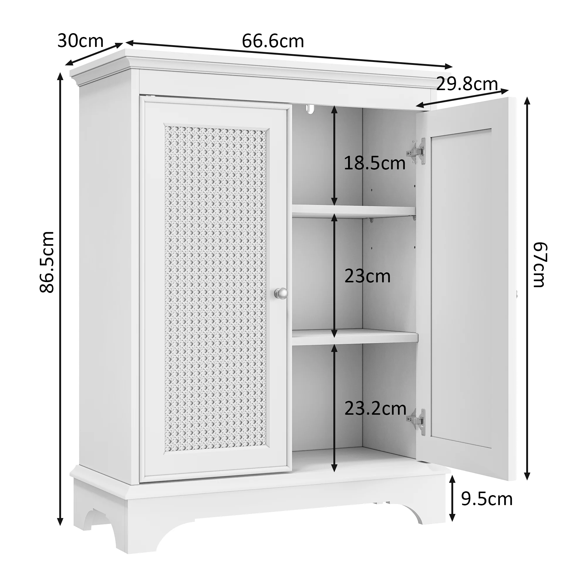 Bathroom Cabinet, Floor-Standing with Basket Door & Adjustable Shelf, White - Image 2