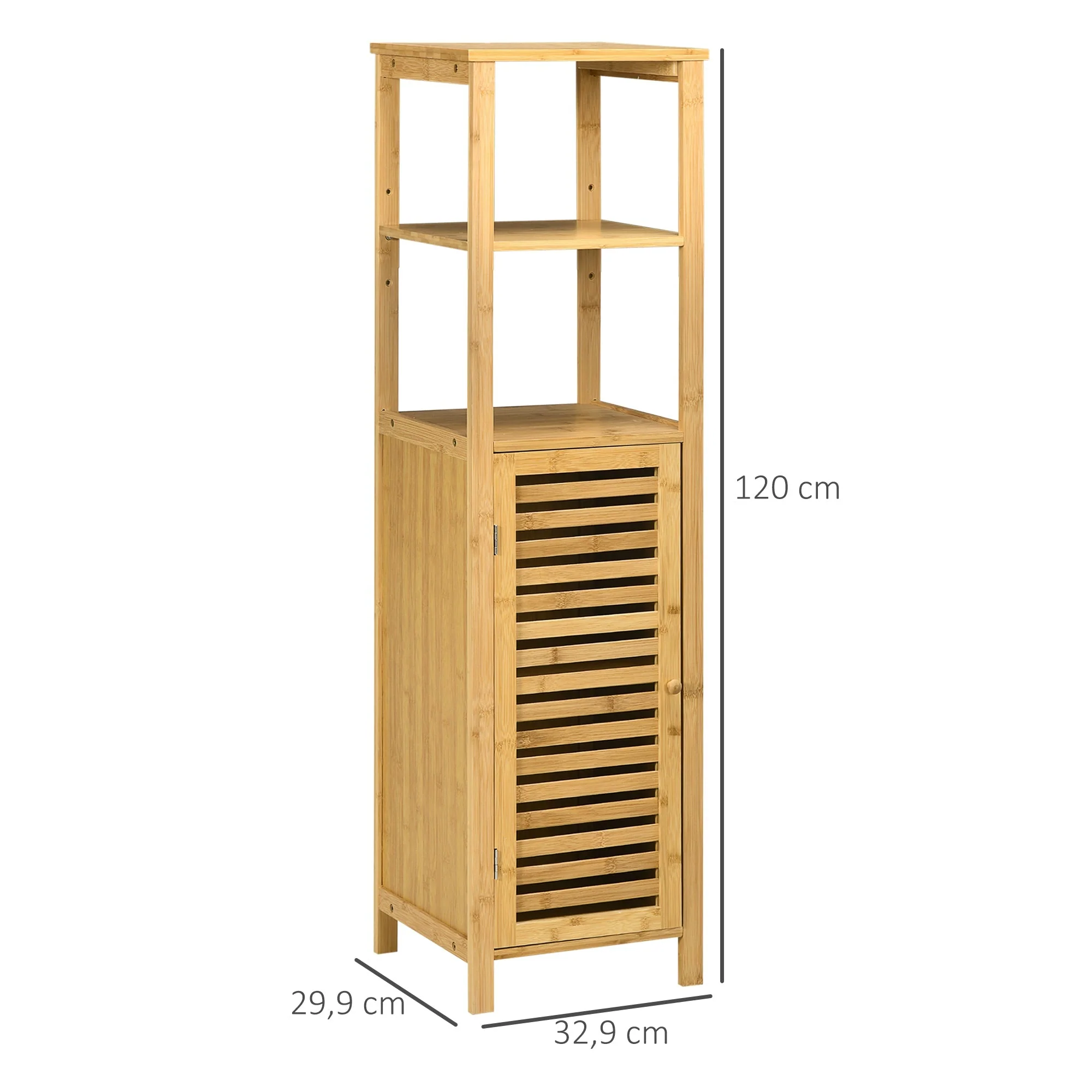 Bathroom Cabinet, Height-Adjustable, 2 Shelves, 33x30x120cm, Natural Bamboo - Image 3