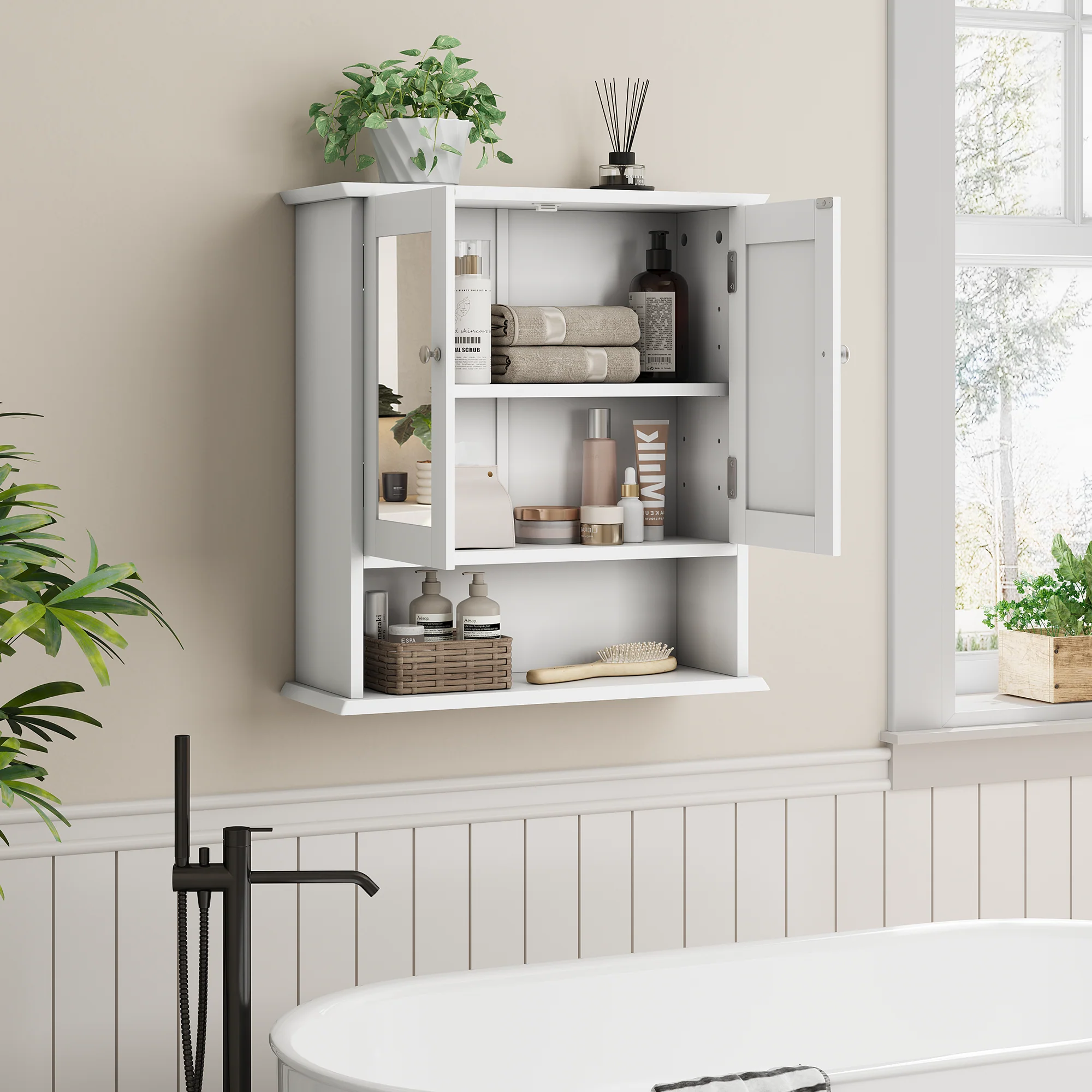 Bathroom Cabinet, Mirror & Adjustable Shelf, White - Image 4