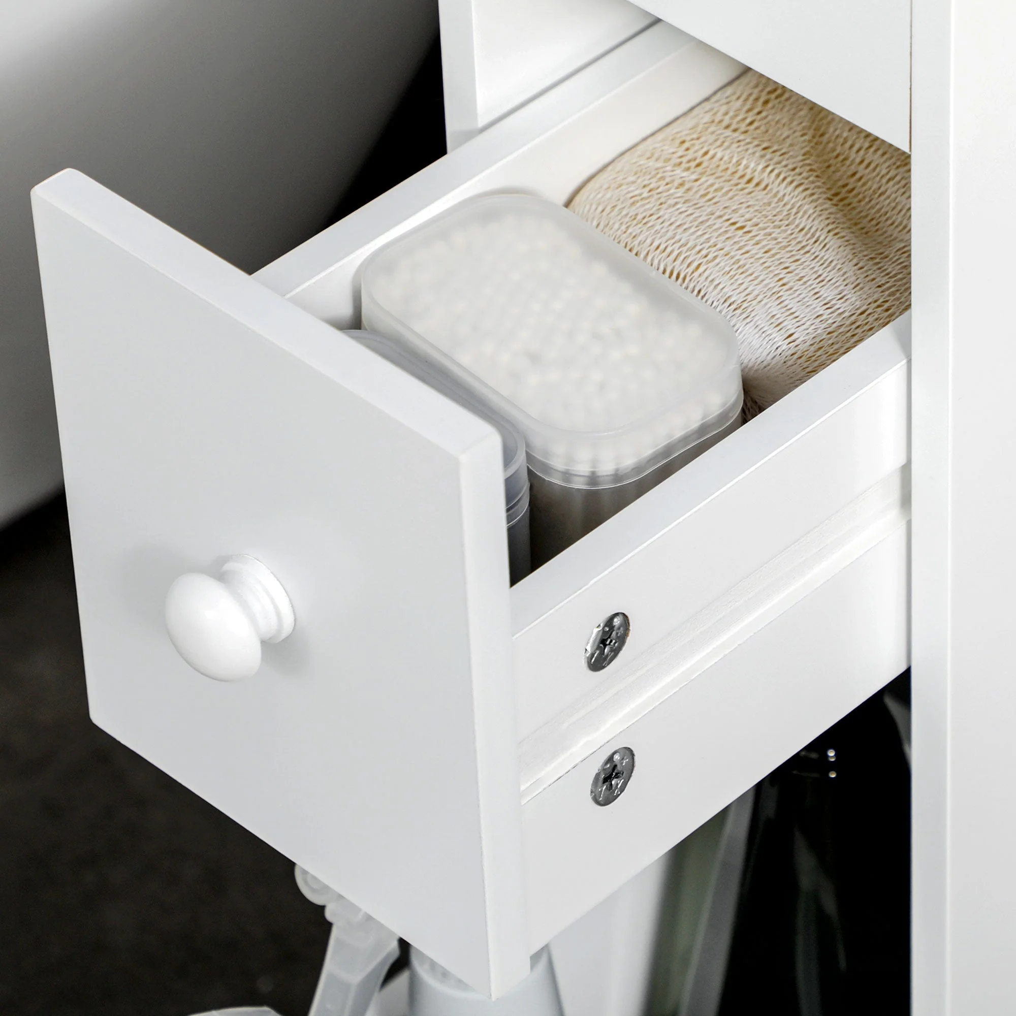 Bathroom Cabinet Niche Trolley with Wheels 2 Drawers Open Compartment, White - Image 7