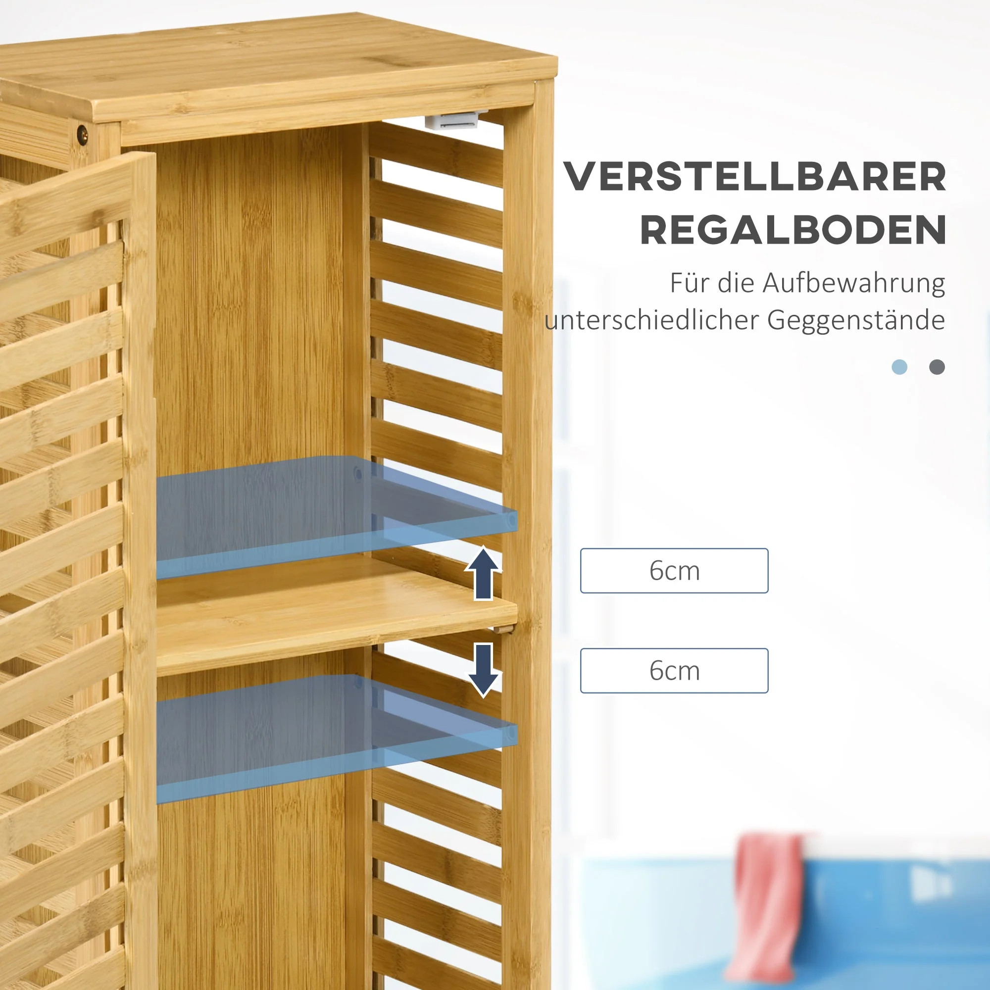Bathroom Cabinet/Side Cabinet Slatted Door 2 Compartments Storage, Natural - Image 5