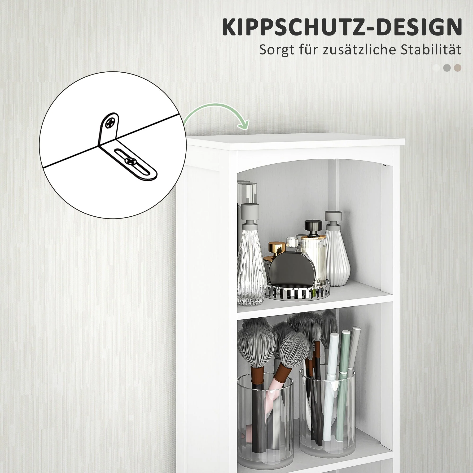 Bathroom Cabinet, Tall with 3 Shelves, 1 Drawer, White - Image 6