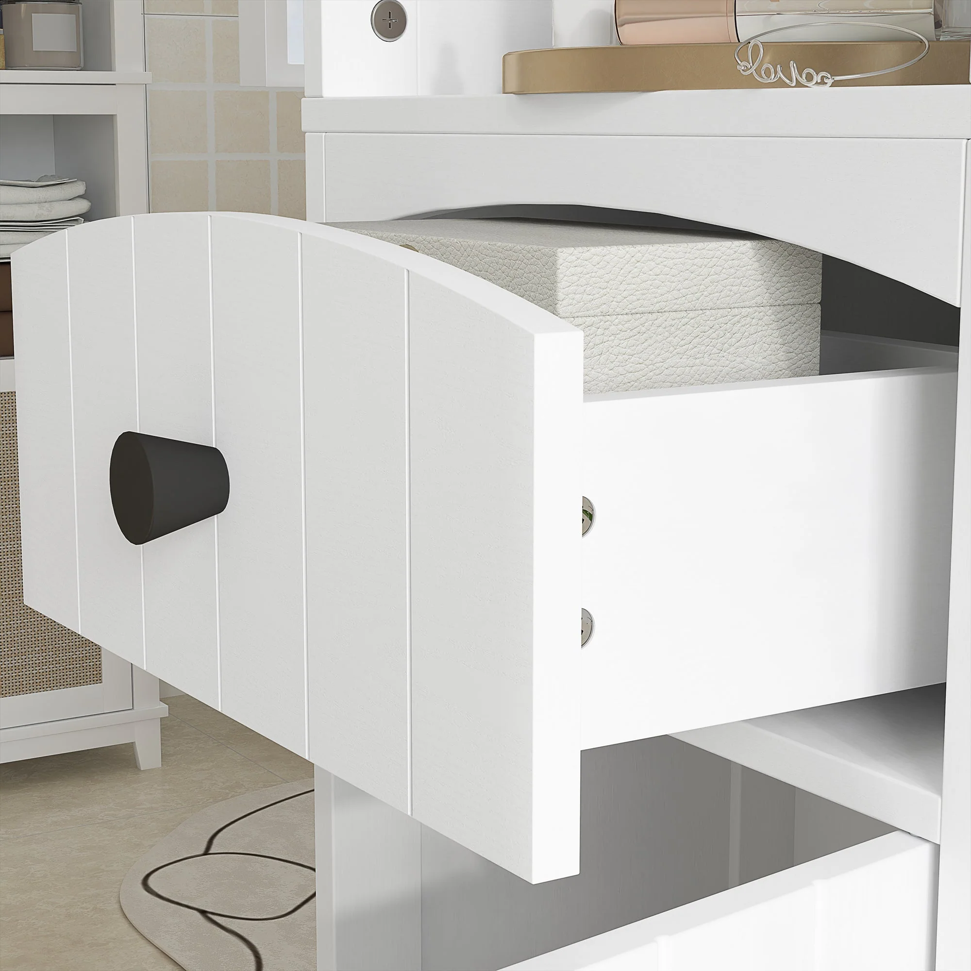 Bathroom Cabinet, Tall with 3 Shelves, 1 Drawer, White - Image 7