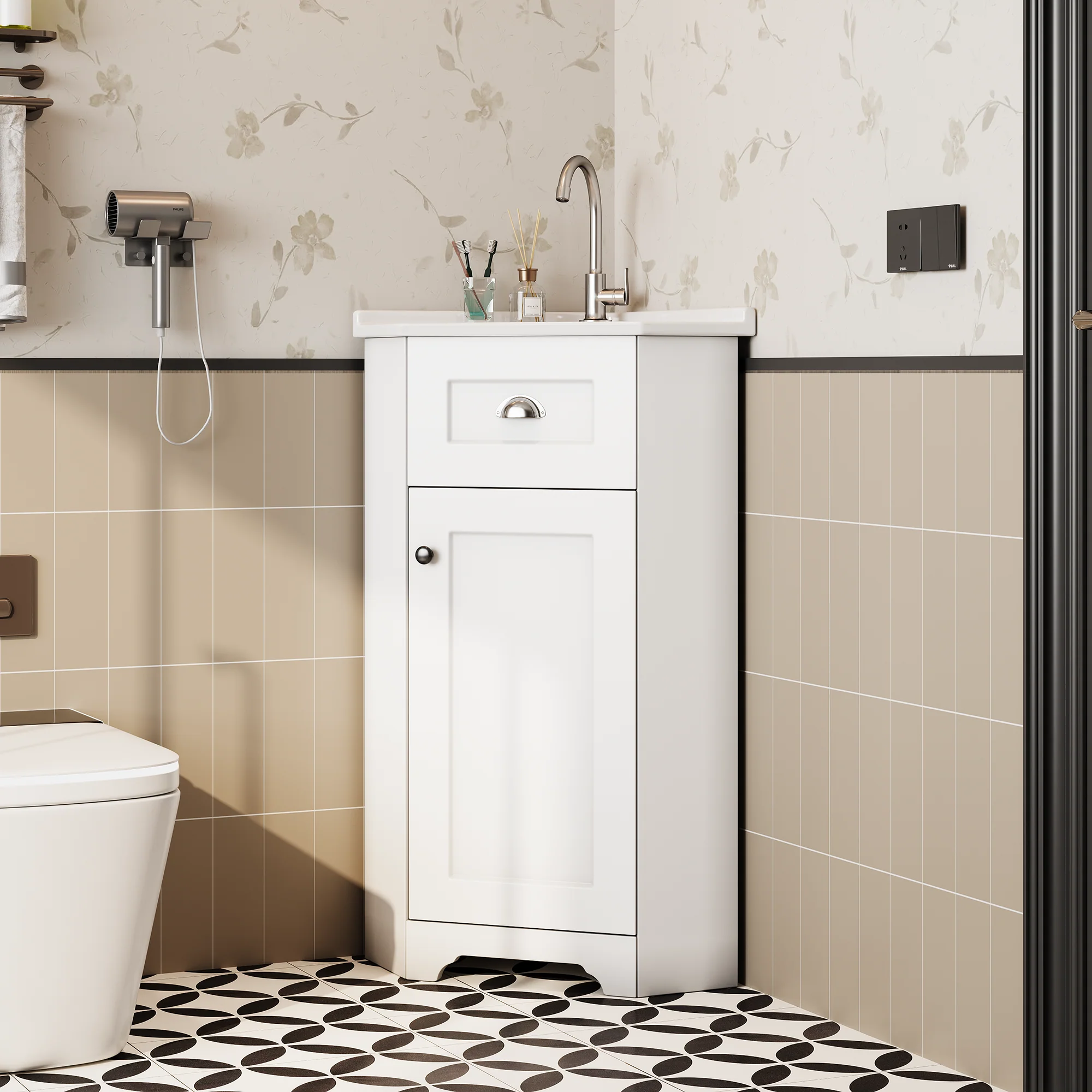Bathroom Cabinet with Single Ceramic Sink and Waterproof MDF Body, White - Image 4