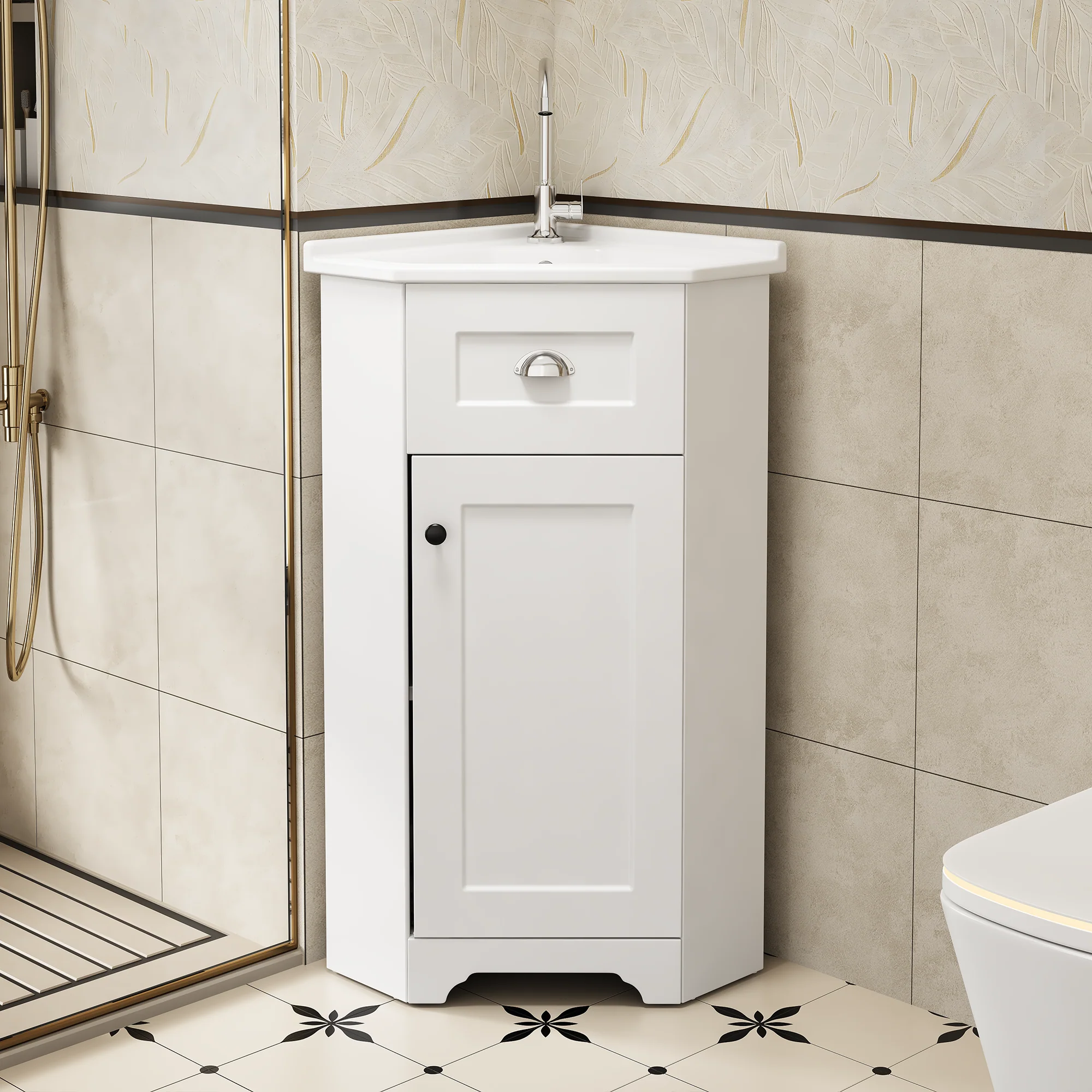 Bathroom Cabinet with Single Ceramic Sink and Waterproof MDF Body, White - Image 5