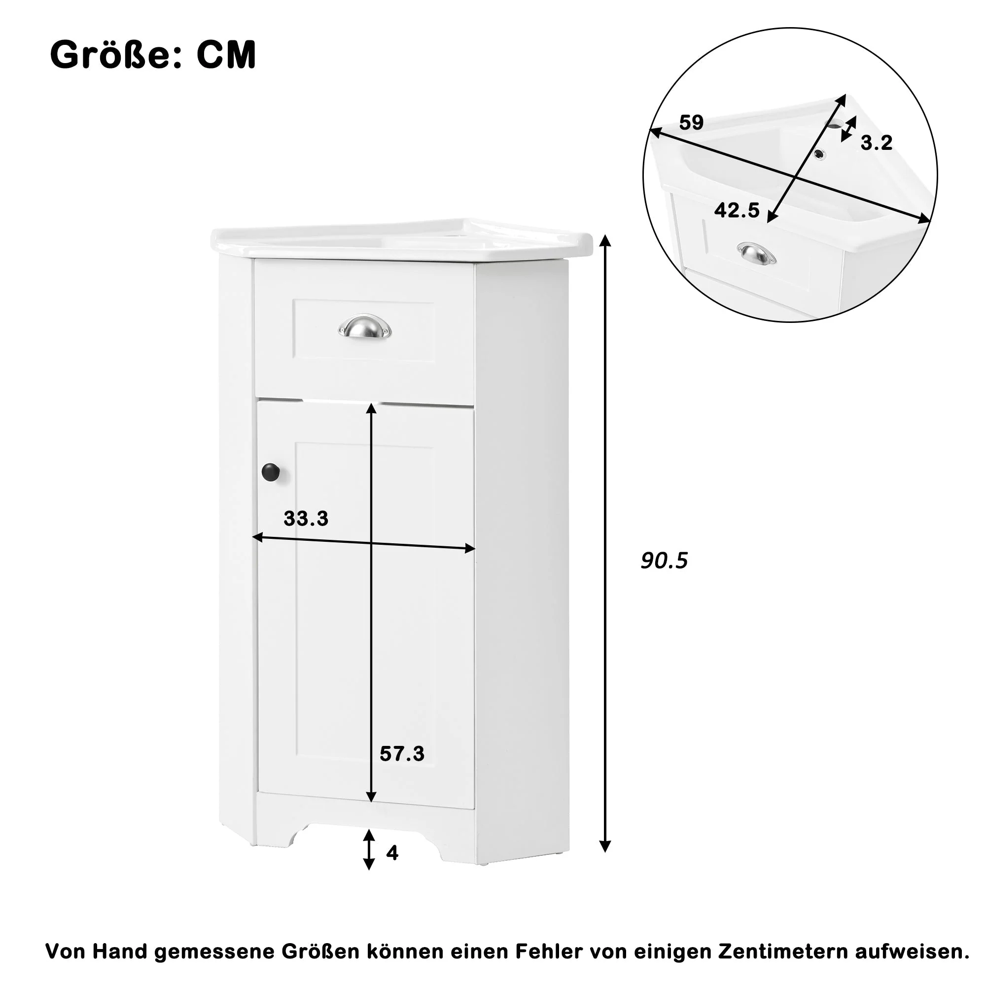 Bathroom Cabinet with Single Ceramic Sink and Waterproof MDF Body, White - Image 6
