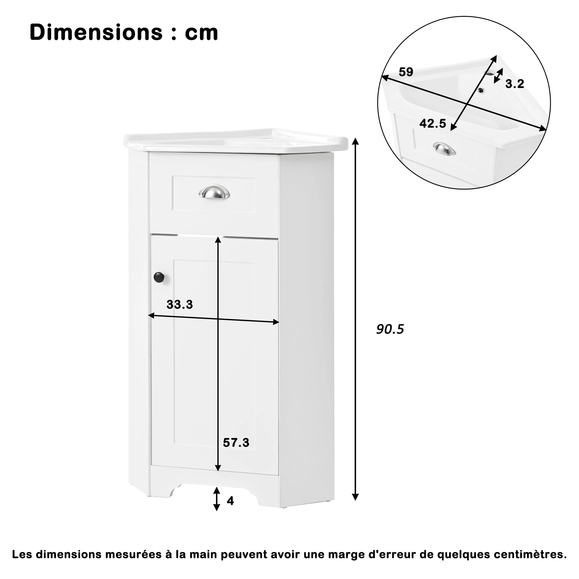 Bathroom Cabinet with Single Ceramic Sink and Waterproof MDF Body, White - Image 7
