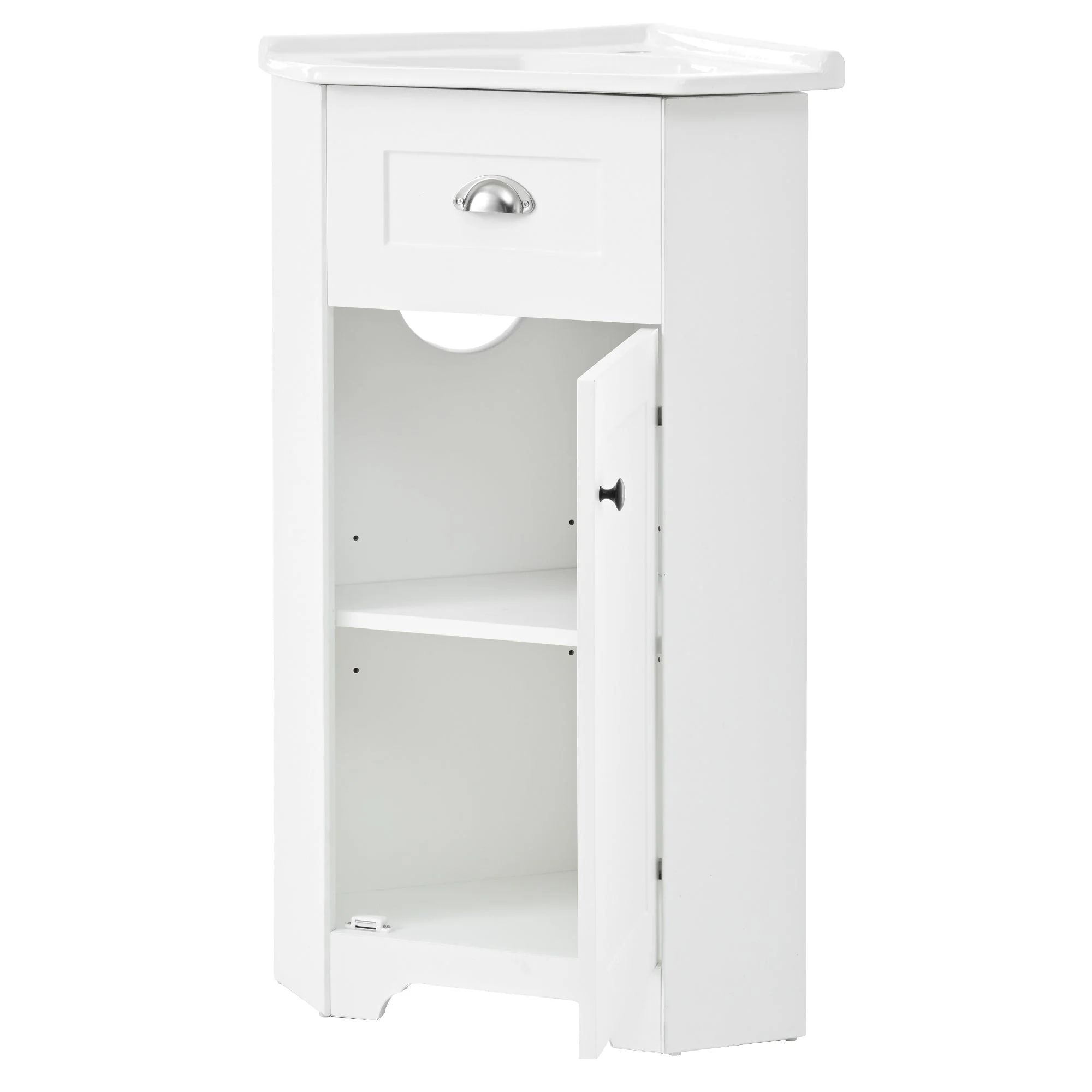 Bathroom Cabinet with Single Ceramic Sink and Waterproof MDF Body, White - Image 9