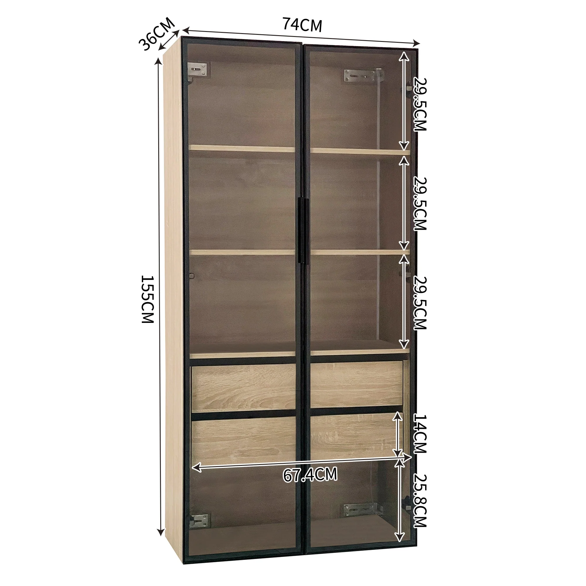 Bathroom Cabinets, Set of 2 Medium with Light Strip, 73cm Wide, 2 Drawers, 2 Doors, Glass - Image 5