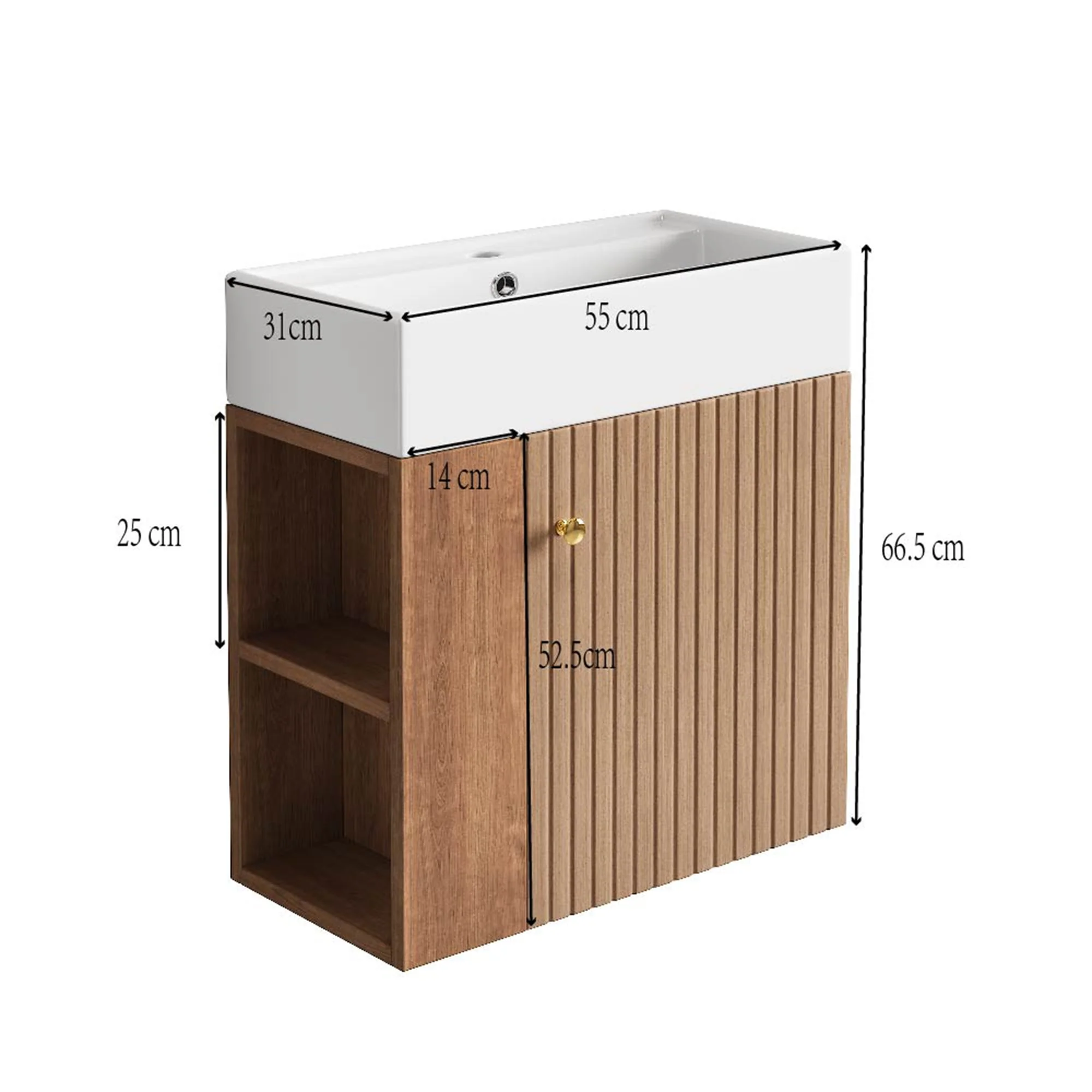 Bathroom Furniture Washbasin, 55cm Vanity Unit, Hanging, White - Image 2