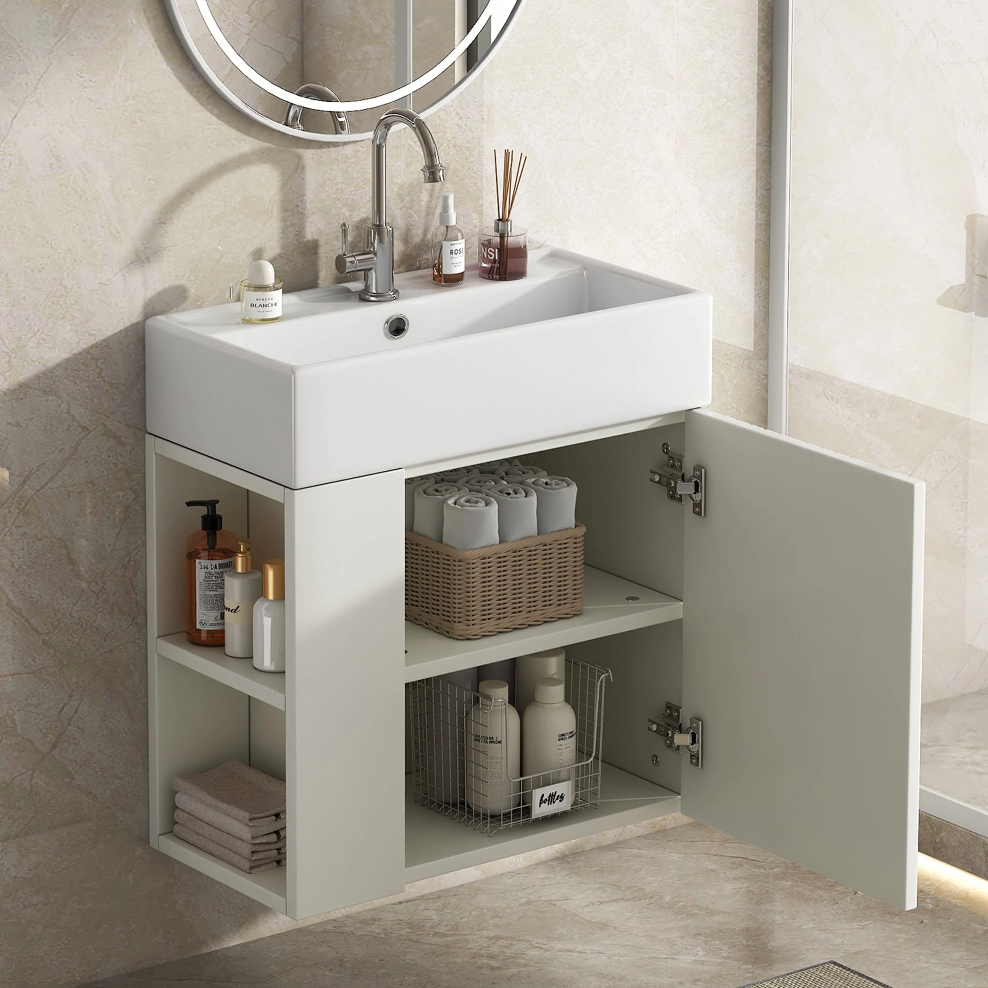 Bathroom Furniture Washbasin with Vanity Unit 55cm, Hanging White - Image 5