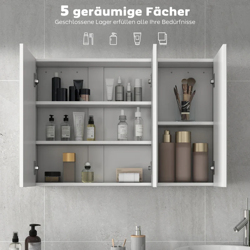 Bathroom Mirror Cabinet, 3 Mirrored Doors, Wall Mounted, White Chipboard - Image 3