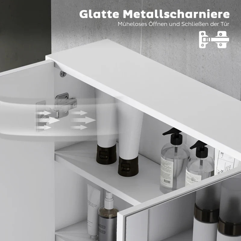 Bathroom Mirror Cabinet, 3 Mirrored Doors, Wall Mounted, White Chipboard - Image 5