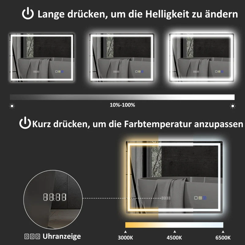 Bathroom Mirror LED Bluetooth Anti-Fog Touch Switch, 80x60cm, Silver - Image 5