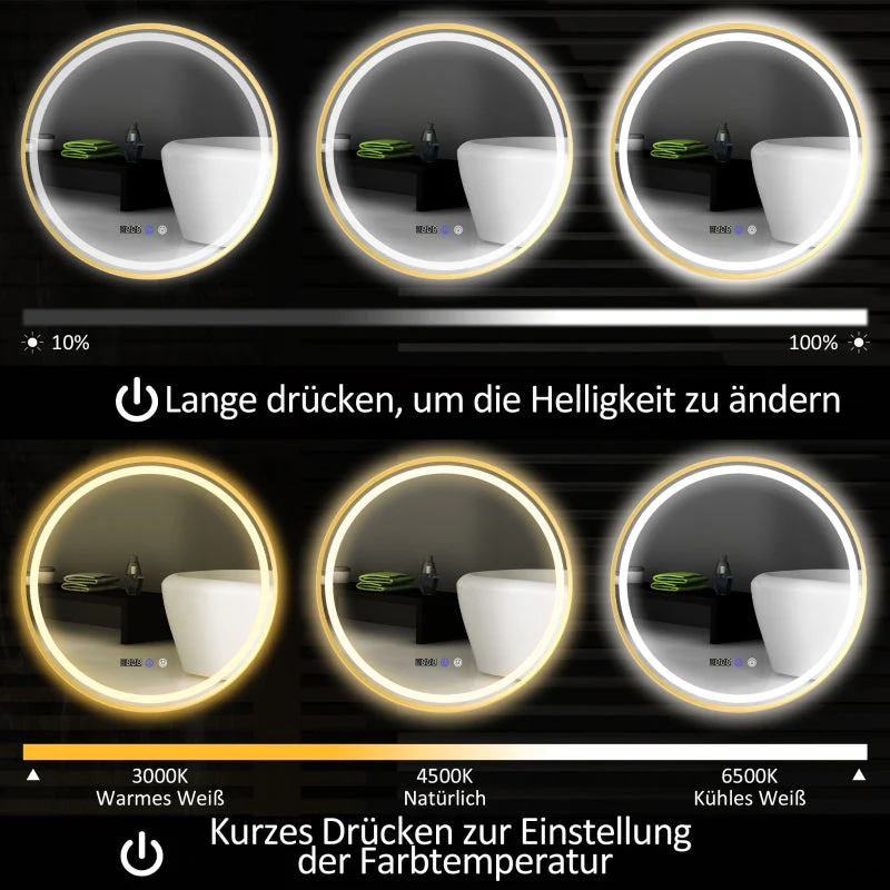 Bathroom Mirror with LED, Anti-Fog, Touch Control, Round - Image 4