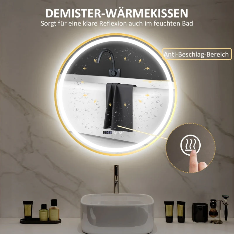 Bathroom Mirror with LED, Anti-Fog, Touch Control, Round - Image 5