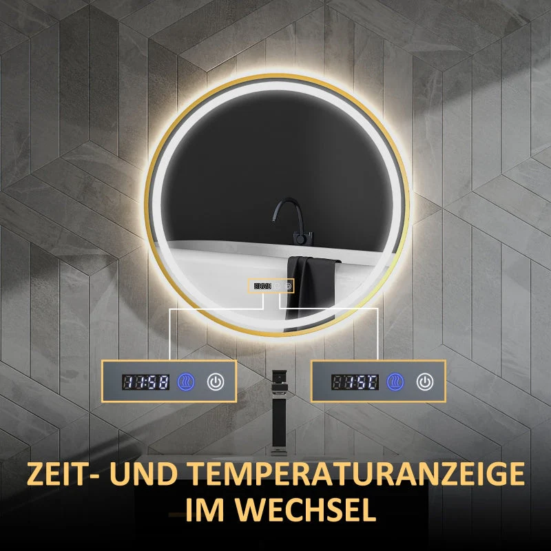 Bathroom Mirror with LED, Anti-Fog, Touch Control, Round - Image 6