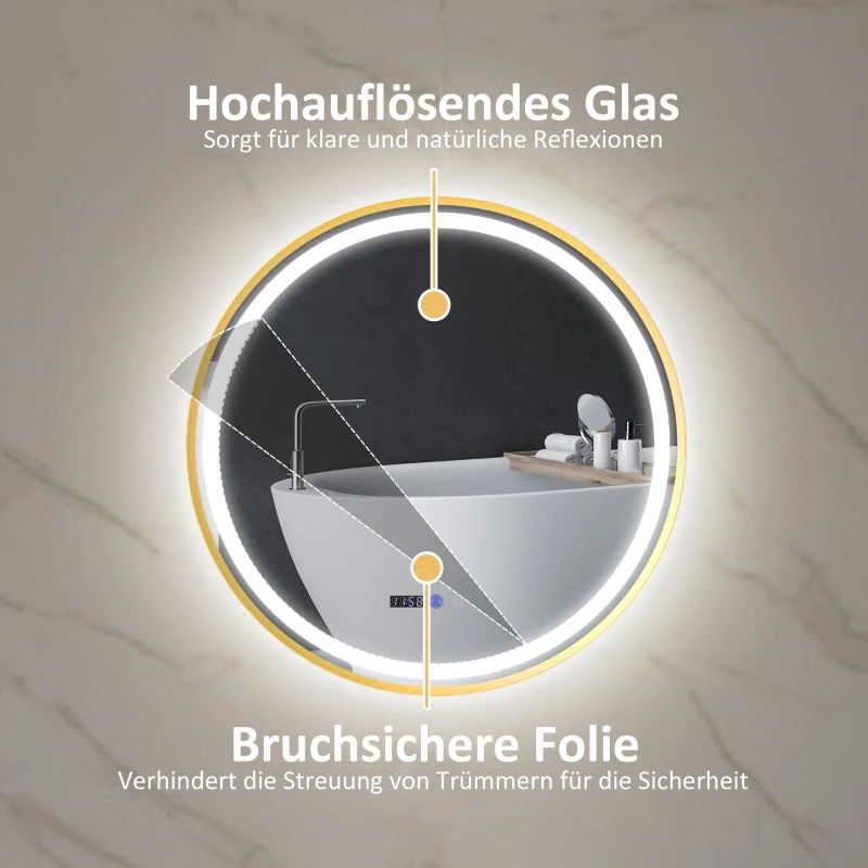 Bathroom Mirror with LED, Anti-Fog, Touch Control, Round - Image 7
