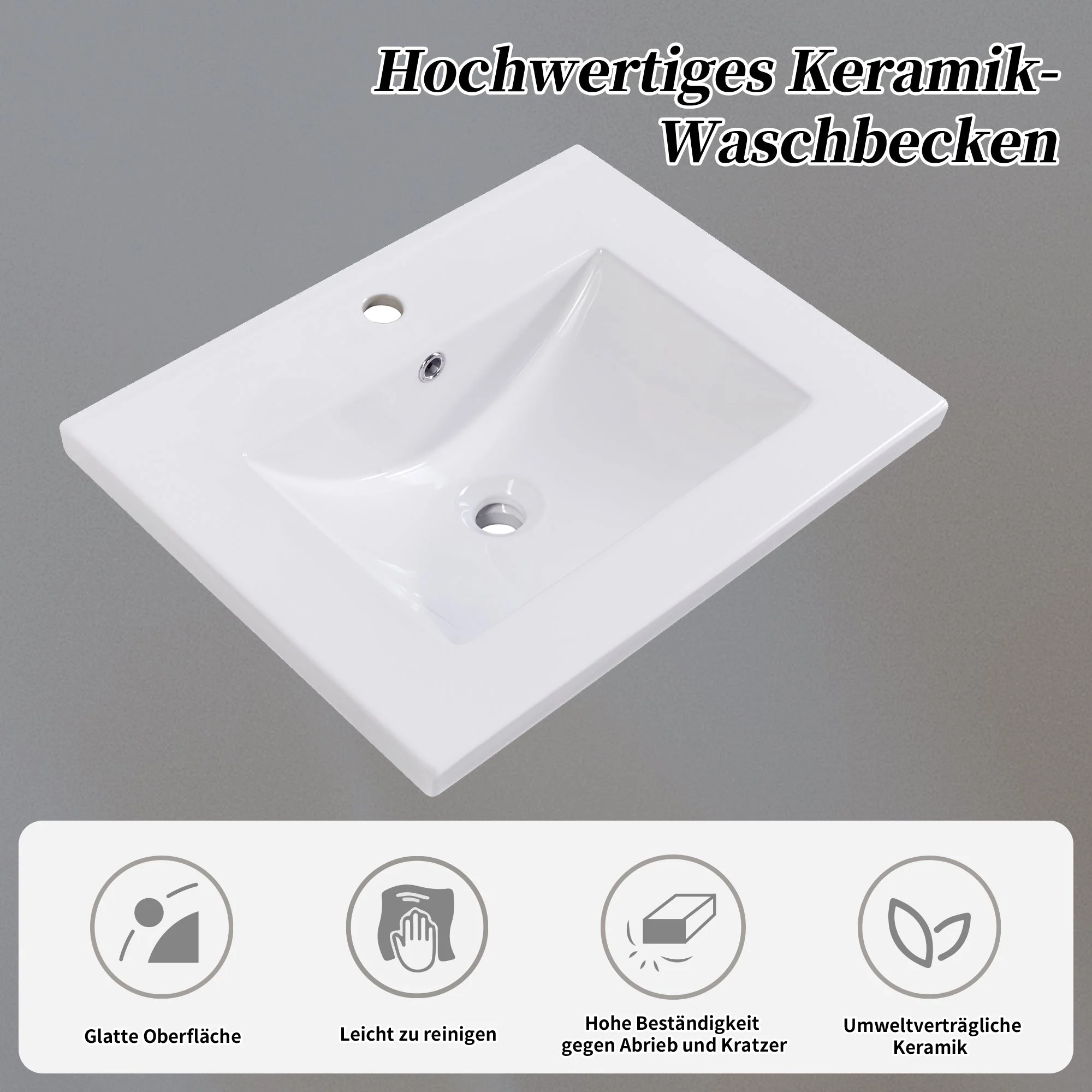 Bathroom Vanity Unit Base Cabinet 60cm Ceramic Washbasin Light Grey - Image 6
