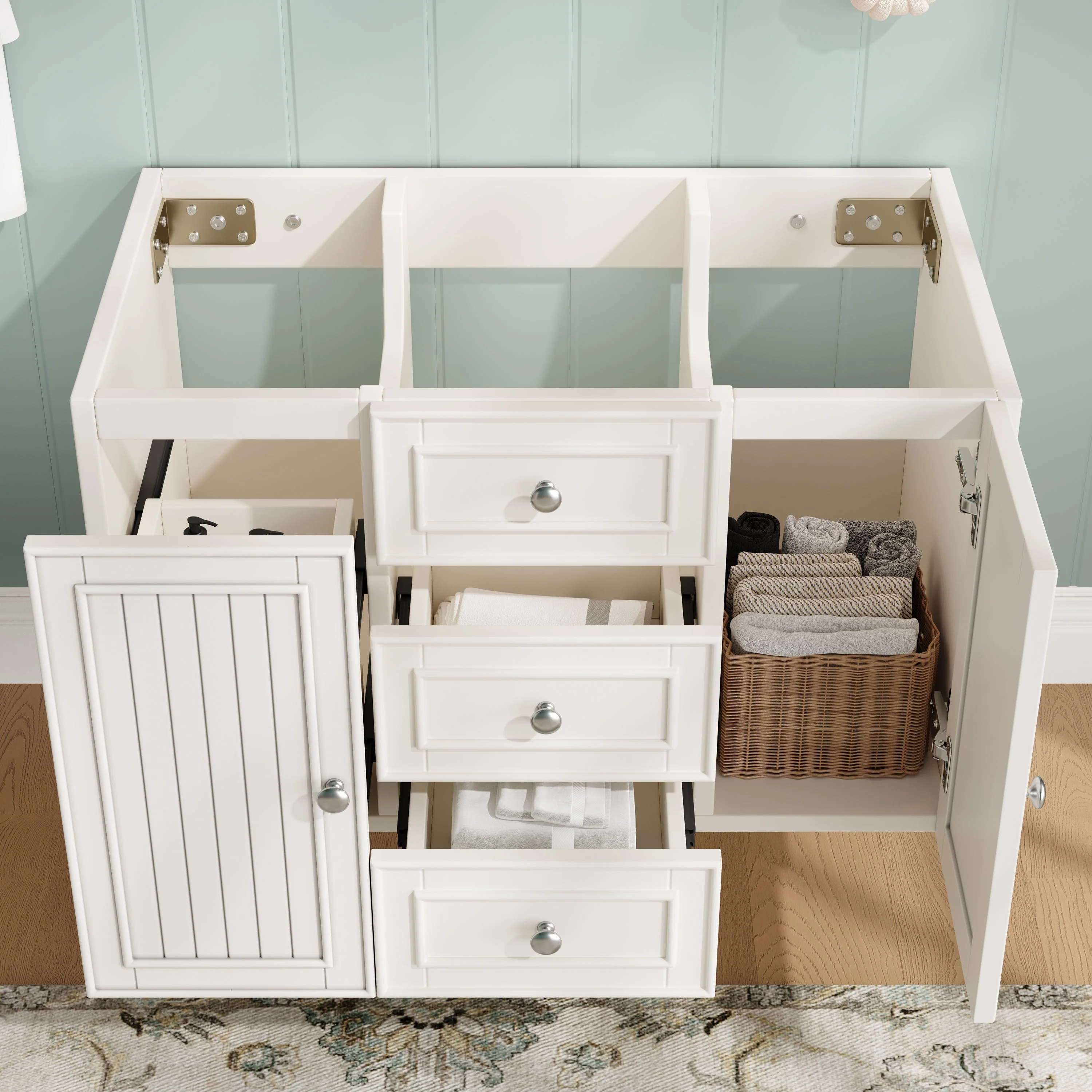Bathroom Vanity Unit Wall-Mounted 3 Drawers Modern Style 78.5x46x46.8cm - White - Image 2